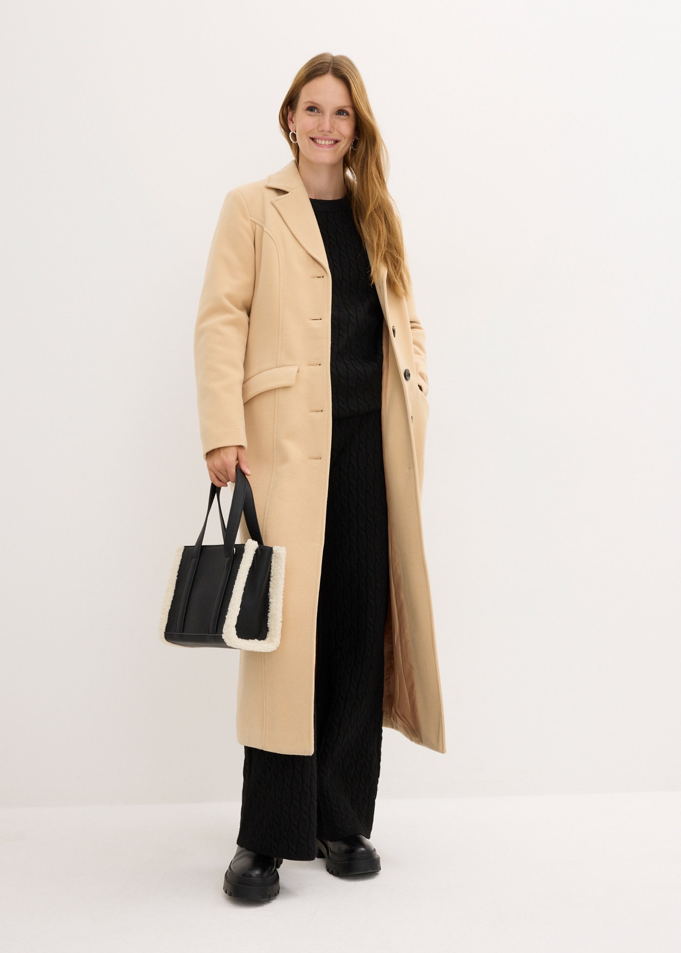 bonprix Pull en tricot »Oversize-Pullover mit Zopfmuster« aus Polyester und Wolle, mit Rundhalsausschnitt, mit Zopfmuster