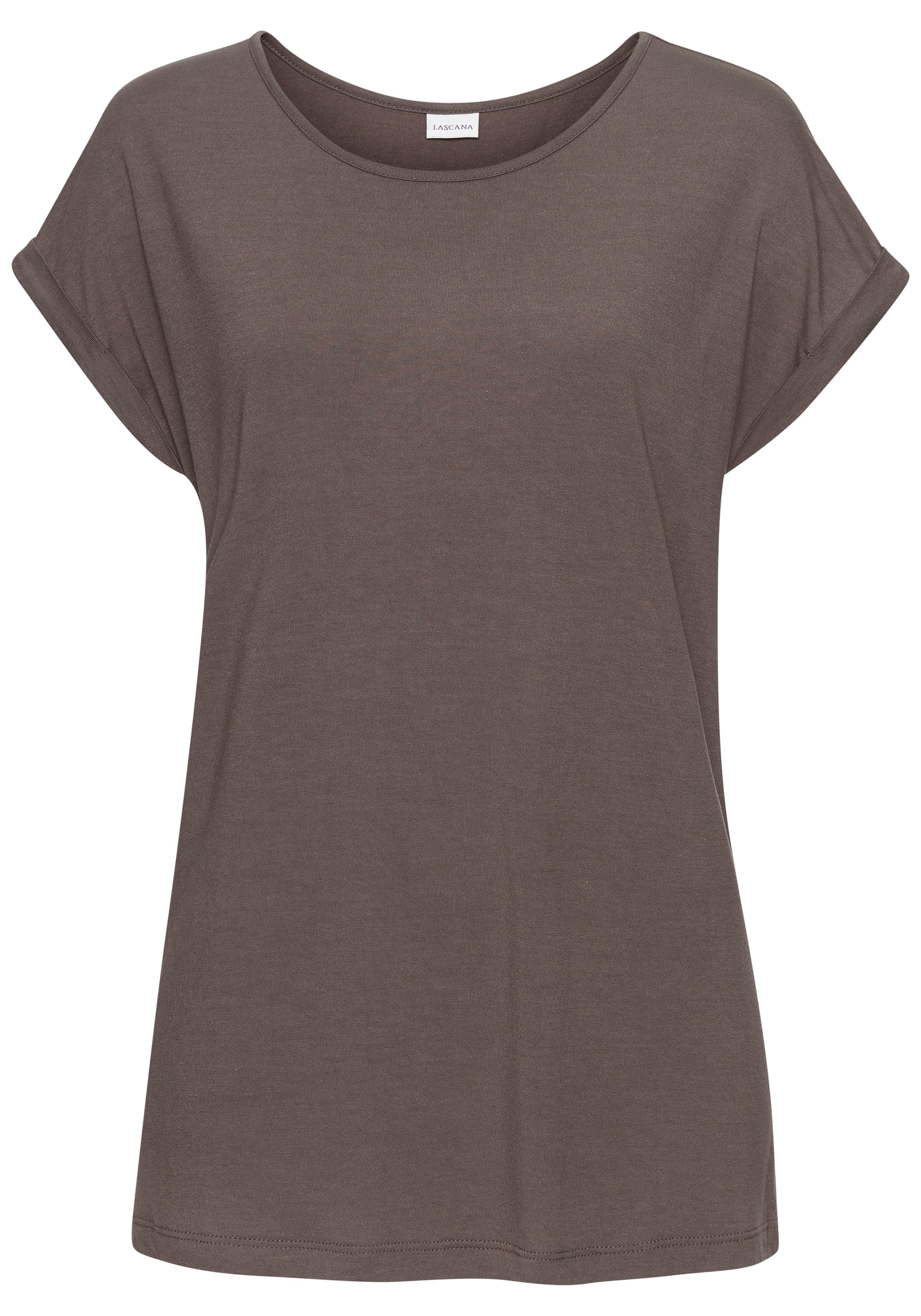 LASCANA Kurzarmshirt, mit Rundhalsausschnitt, Jerseyware, Ärmelaufschlag, Basic
