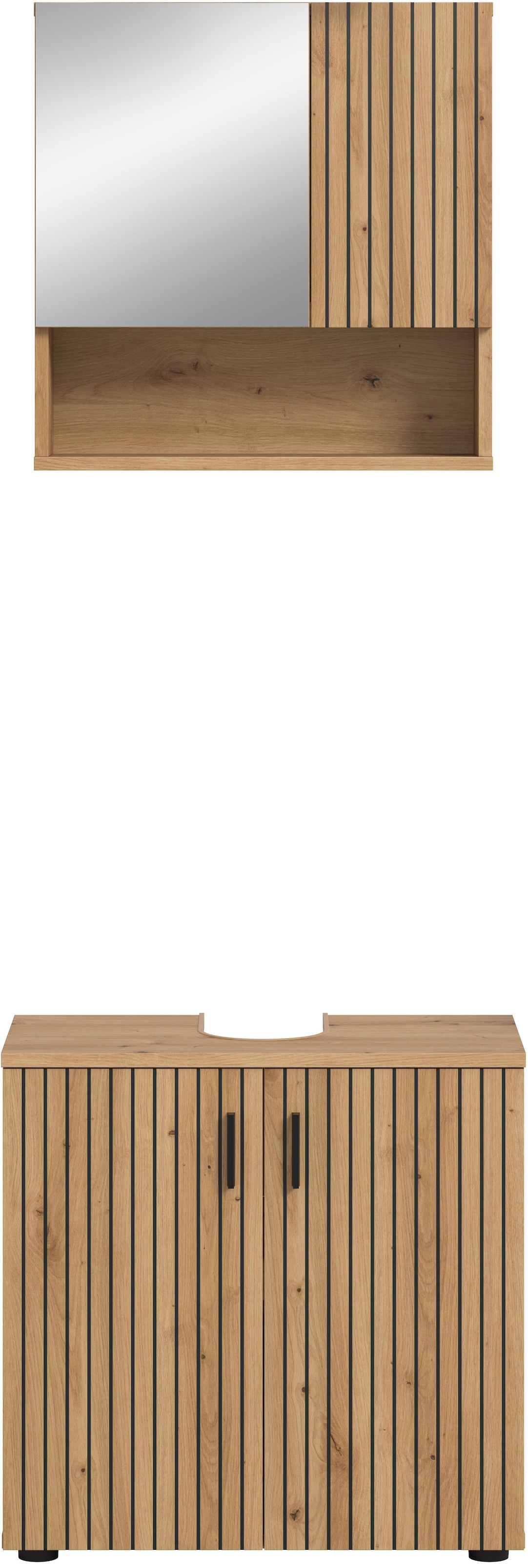 welltime Ensemble de meubles de salle de bain »MANI, 2-tlg. Badkombination, Paneeloptik« Set, Set, best. aus: 1 Spiegelschrank, 1 Waschbeckenunterschrank, 2 cuis tlg.