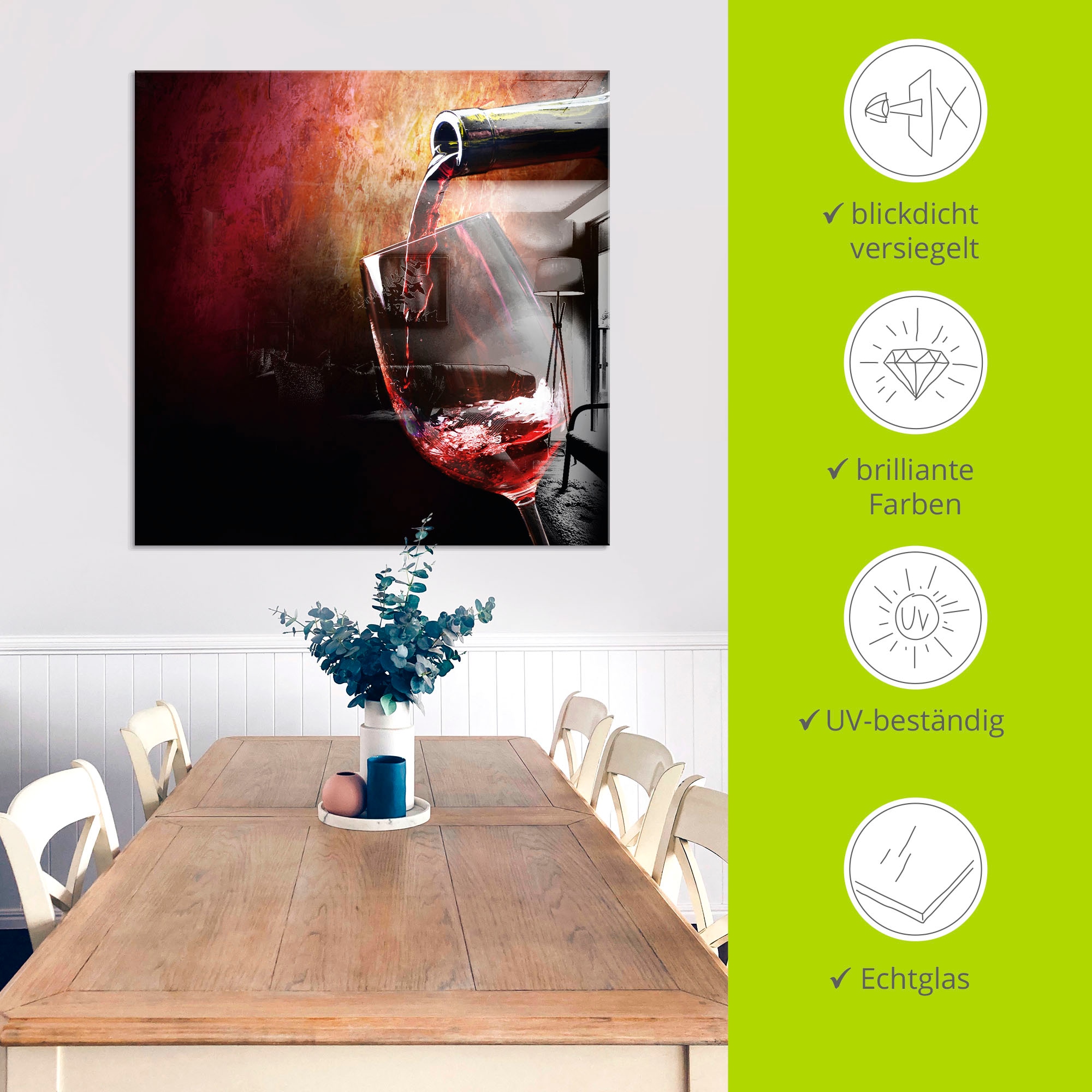 Artland Glasbild »Wein - Rotwein«, Getränke, (1 St.), in verschiedenen Grössen