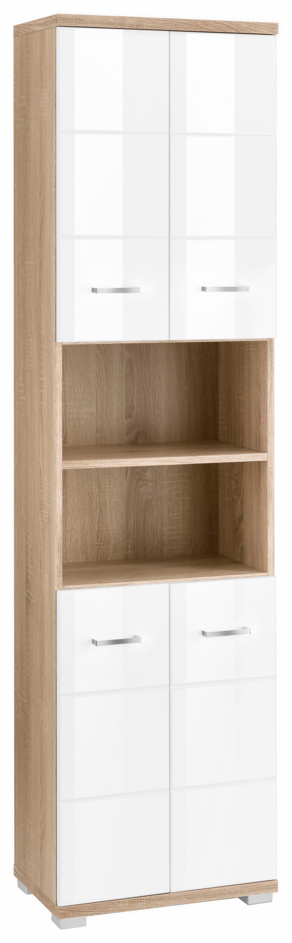 Image of Homexperts Hochschrank »Nusa«, Breite 50 cm, Badezimmerschrank mit Metallgriffen, viel Stauraum hinter den Türen und in 2 offenen Fächern, MDF-Front in Hochglanz-Optik bei Ackermann Versand Schweiz