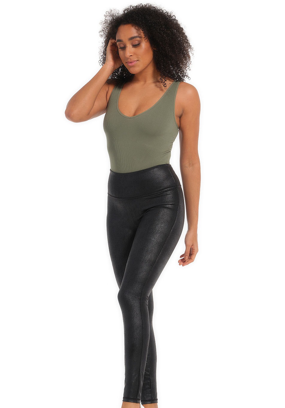 Image of MAGIC Bodyfashion Leggings "Leather Look Legging" hoch tailliertes Design, keine vordere Mittelnaht