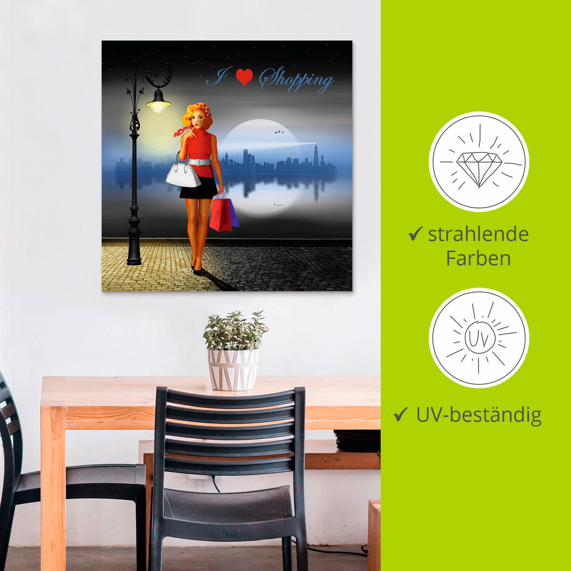 Artland Alu-Dibond-Druck »Ich liebe Einkaufen« Mode 1 Stk. tlg. für Innen- und Aussenbereich geeignet, Outdoorbild