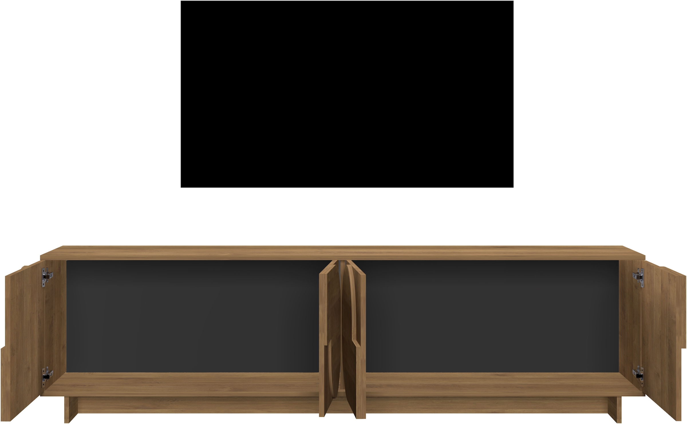 Home affaire Table basse »Zen, 205 cm breit, 4 Türen, Mediaboard, TV-Schrank, TV-Board« ouverture par pression, façades 3D, structure bois Mercure, beaucoup de rangement,