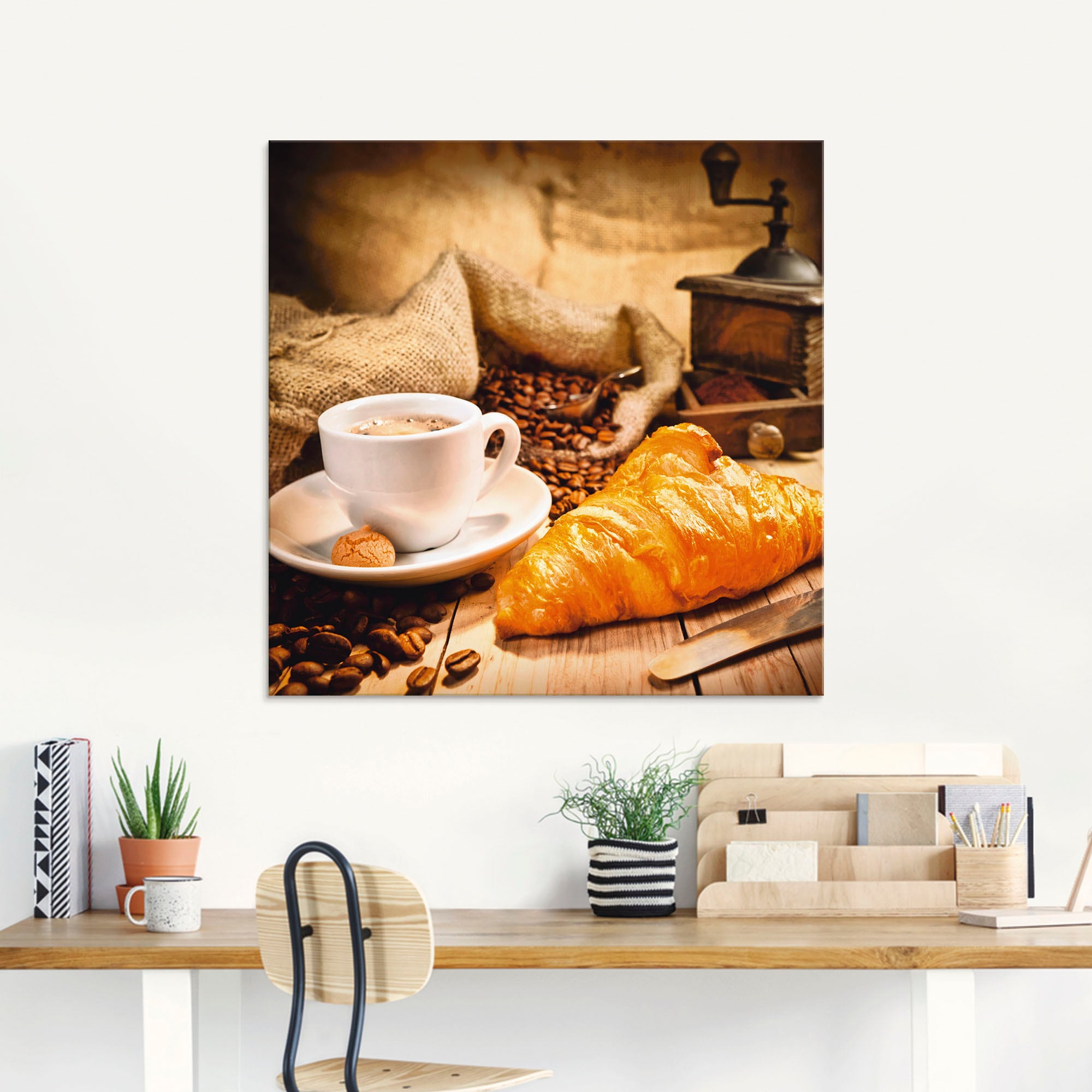 Artland Glasbild »Kaffeetasse mit Croissant«, Getränke, (1 St.), in verschiedenen Grössen