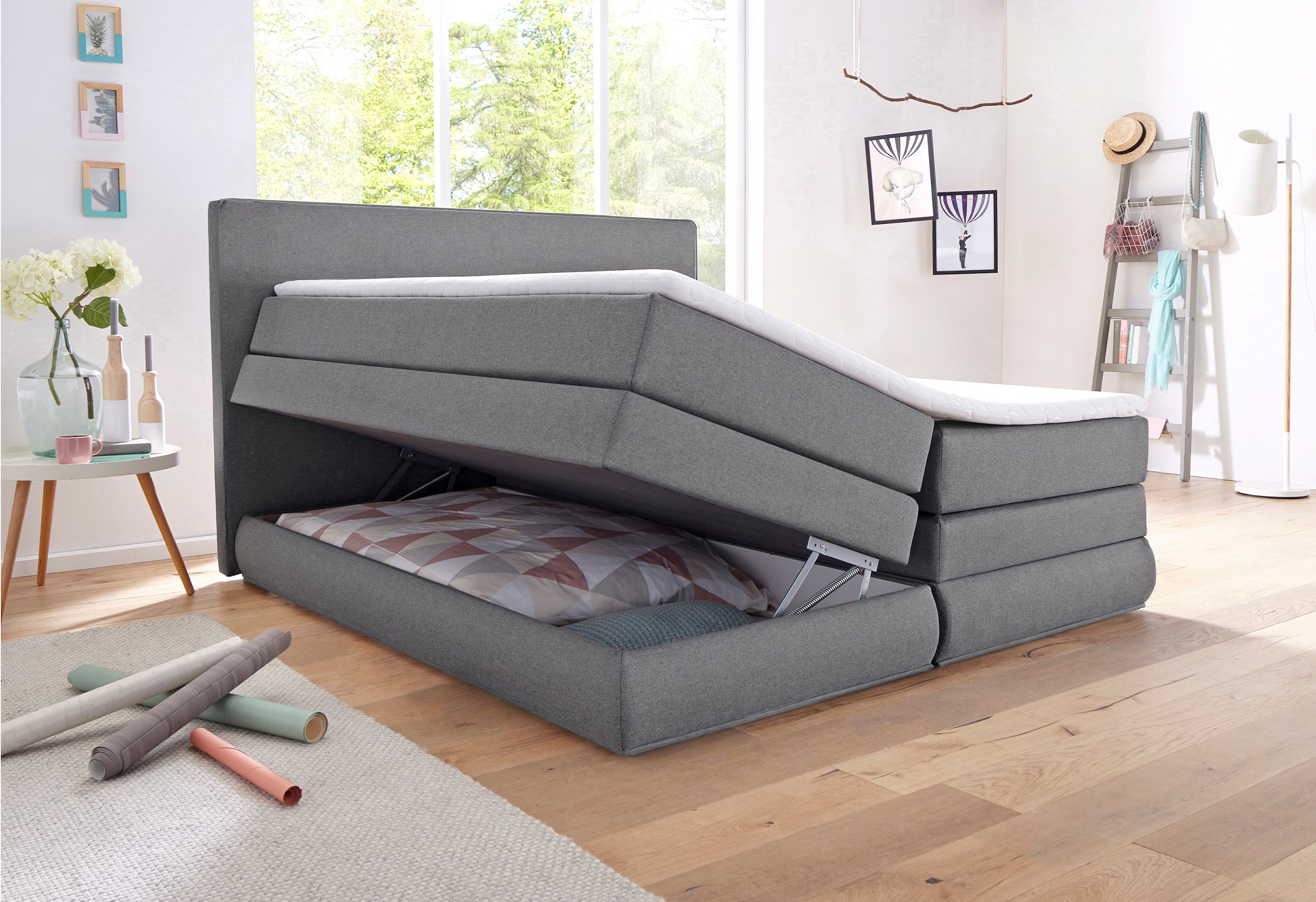 COLLECTION AB Boxspringbett »Ninoni«, inkl. Bettkasten, Topper und wahlweise mit LED-Beleuchtung, Liegefläche 180 x 200 cm