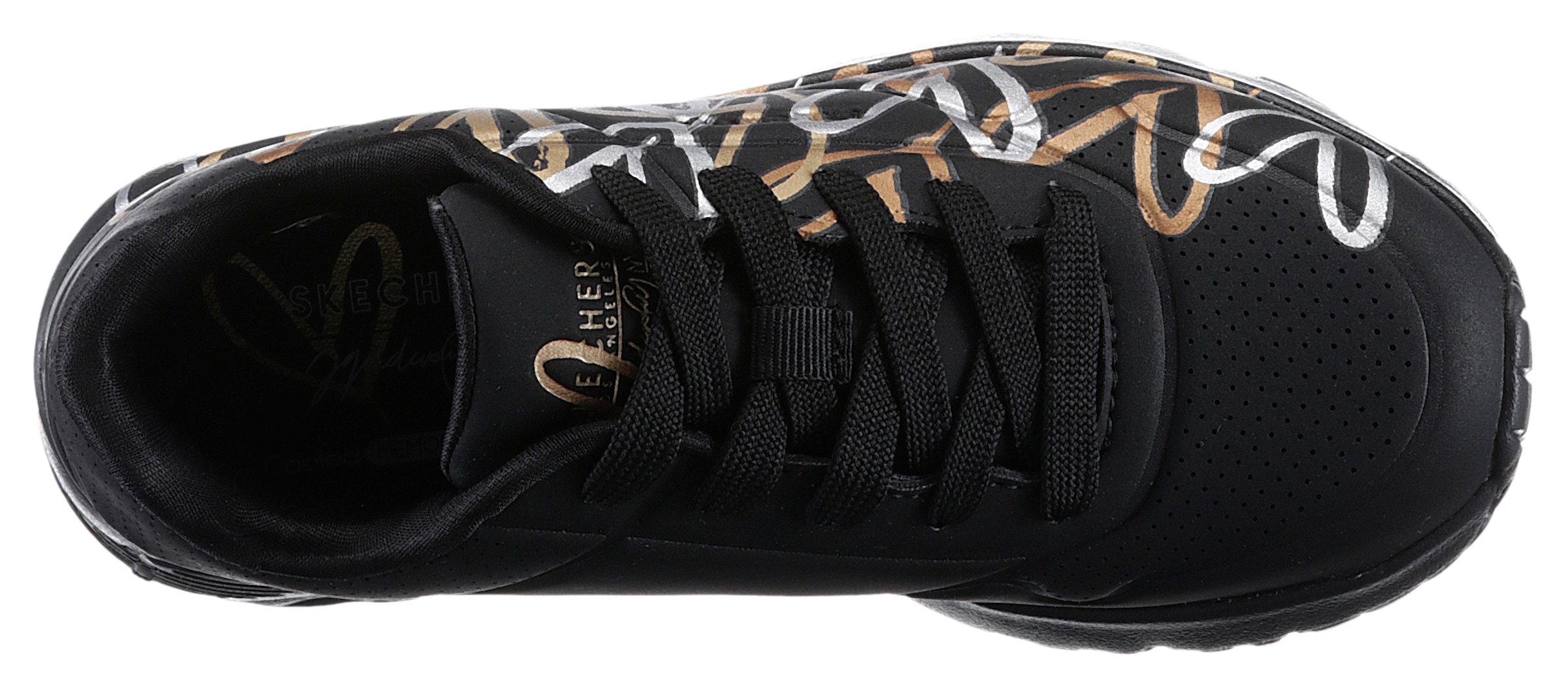 Skechers Plateausneaker »Skechers x JGoldcrown: Uno Lite - Metallic Love«  , Schnürschuh, Keilsneaker mit Herzchen im Metallic Look bedruckt