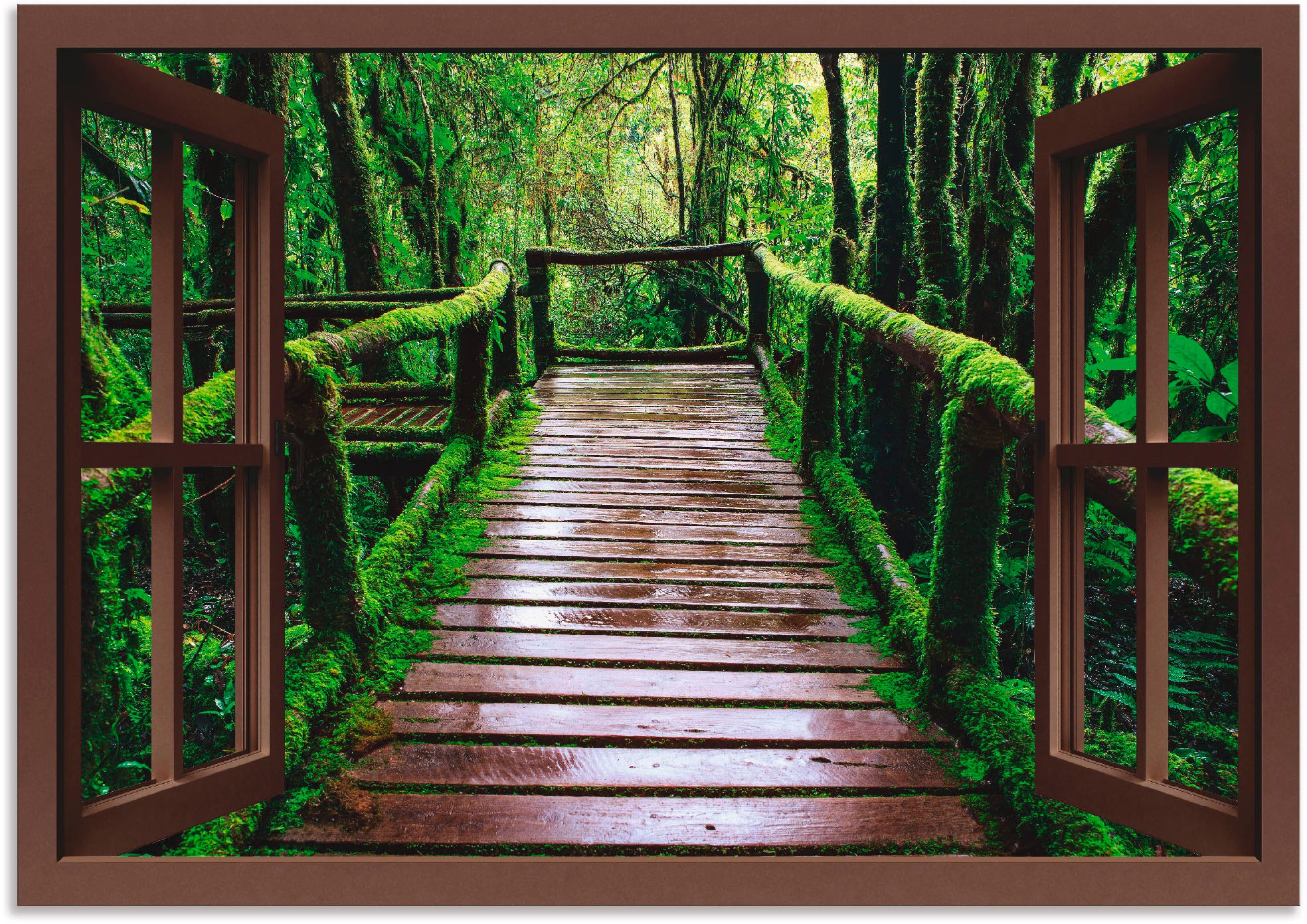 Image of Artland Wandbild »Fensterblick Brückenpfad im Wald«, Fensterblick, (1 St.), in vielen Grössen & Produktarten - Alubild / Outdoorbild für den Aussenbereich, Leinwandbild, Poster, Wandaufkleber / Wandtattoo auch für Badezimmer geeignet bei Ackermann Versand