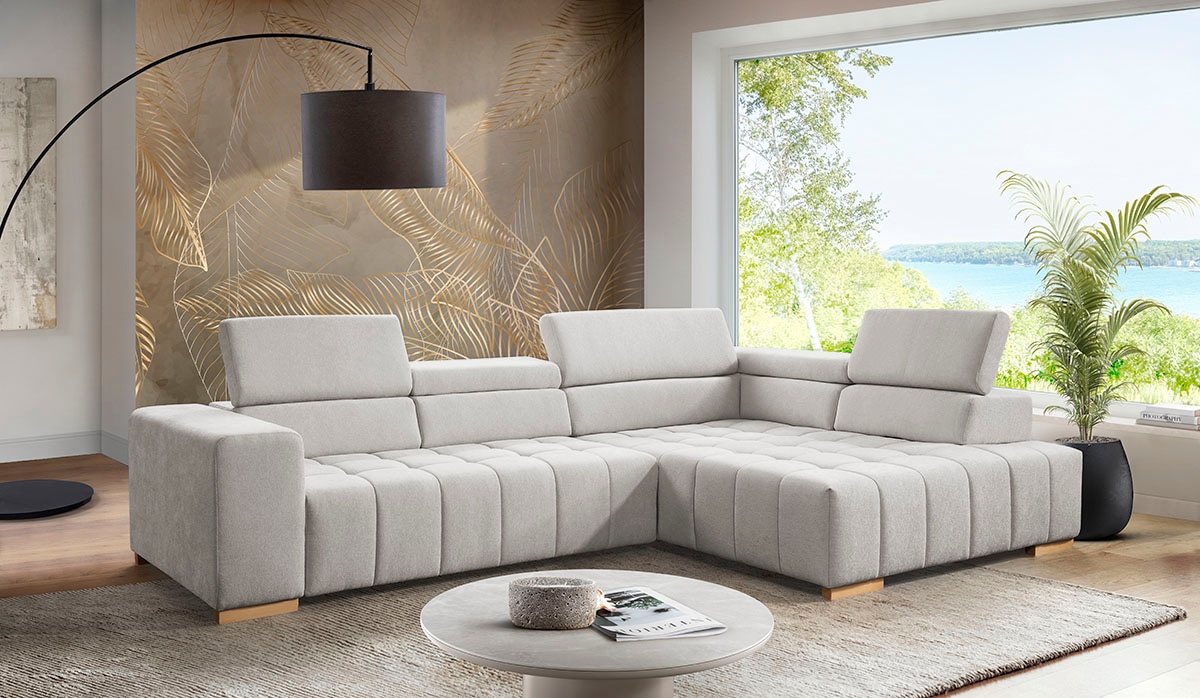 exxpo - sofa fashion Canapé d'angle »Elianos, hoher Sitzkomfort, aufwendige Kreuzsteppung im Sitz, L-Form« Kopfteile & Sitztiefe verstellbar, ohne Bettfunktion