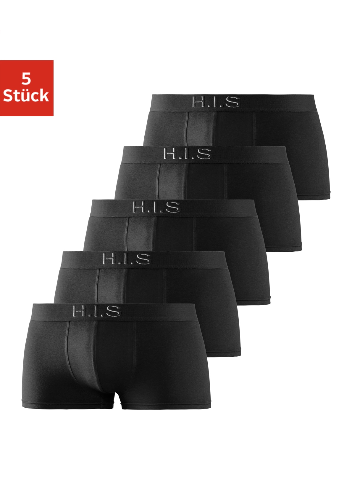 Image of H.I.S Hipster Packung, 5 Stk. knapp sitzende Boxershorts am Webbund mit Logoschriftzug mit 3D Effekt