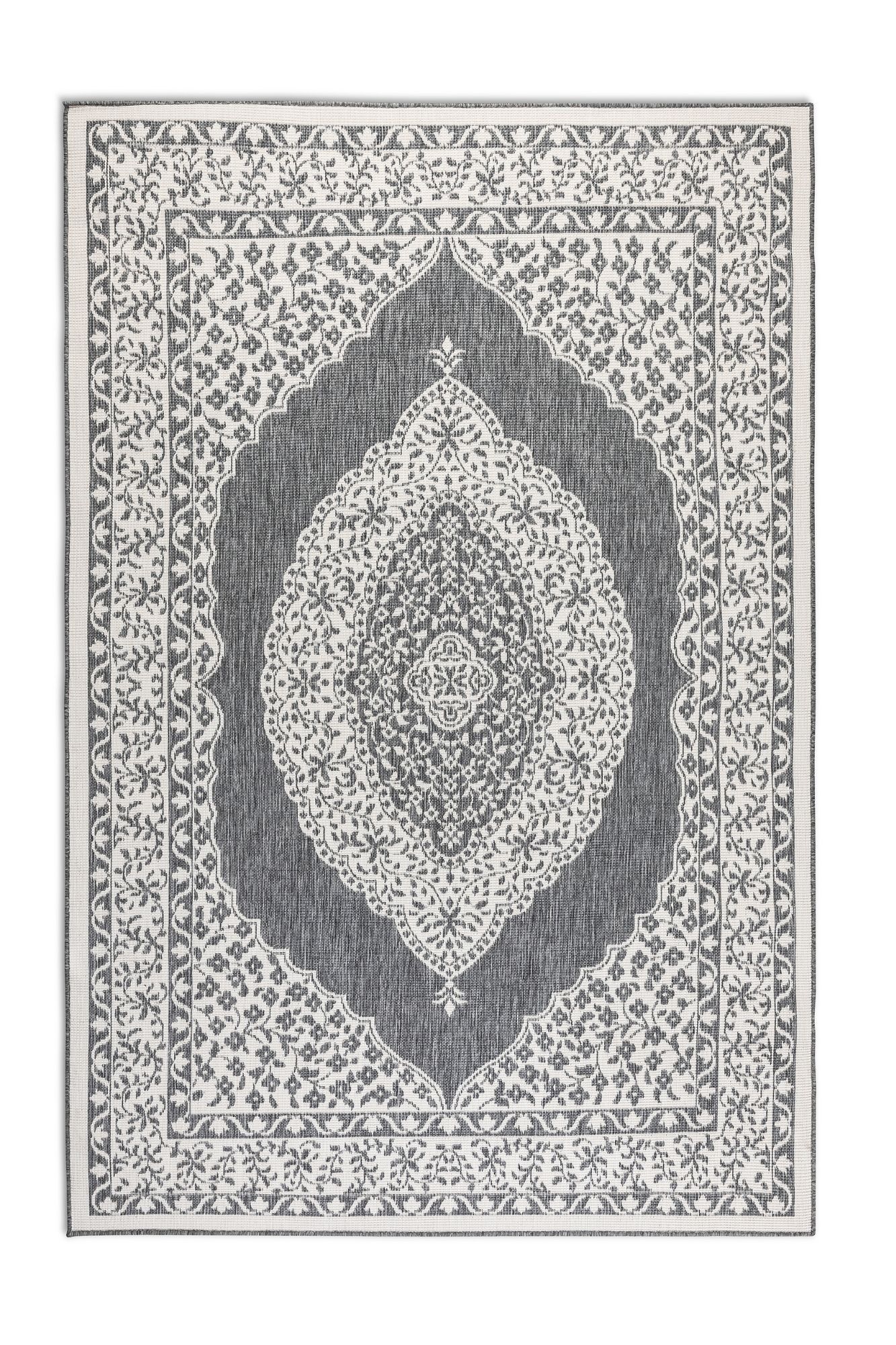 THE RUGS Gemini Reversible Indoor & Outdoor Rug Polypropylene Medallion Rug in Grey | Size: 160cm x 230cm