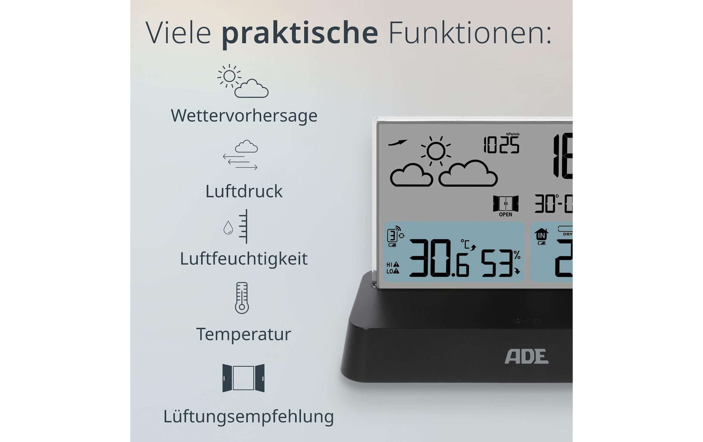 ADE Funkwetterstation »mit Funk-Aussensensor«