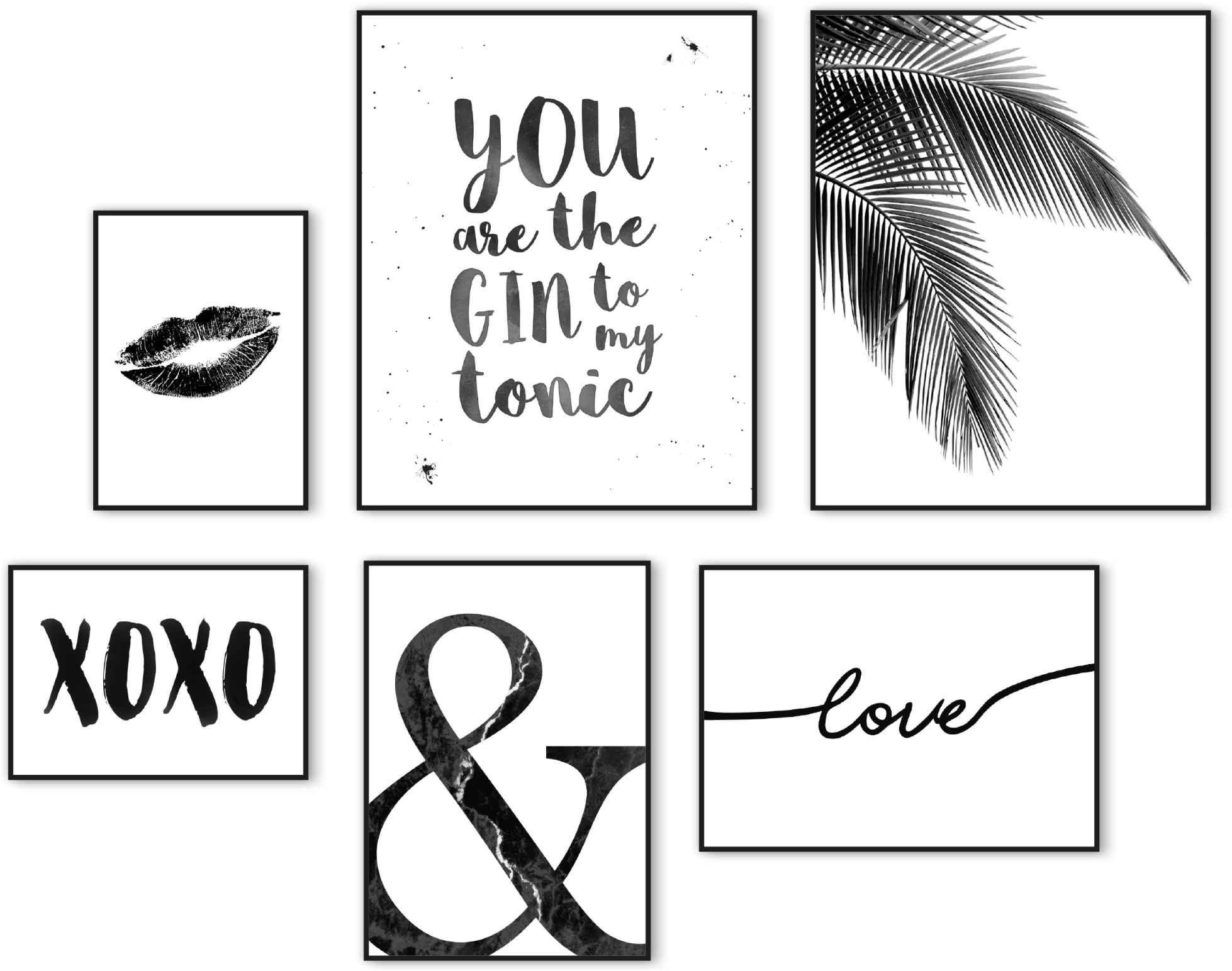 Image of Reinders! Wandbild »Wandbilder Set Alles was mann braucht Palm - Text - Liebe - Zitat - Glück«, Schriftzug, (6 St.) bei Ackermann Versand Schweiz