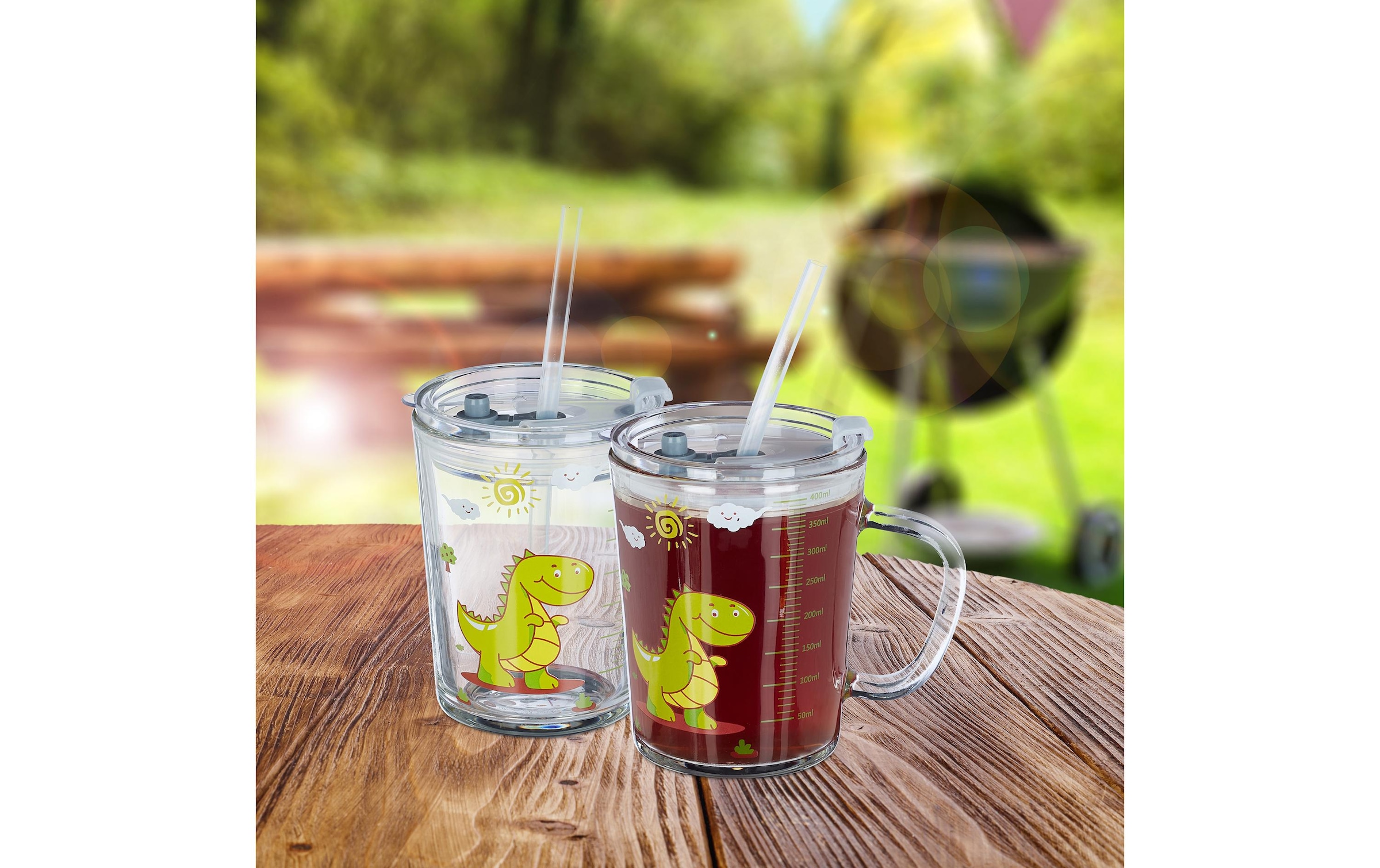 relaxdays Kinderbecher »Dino 400 ml 2er Set, Glas«