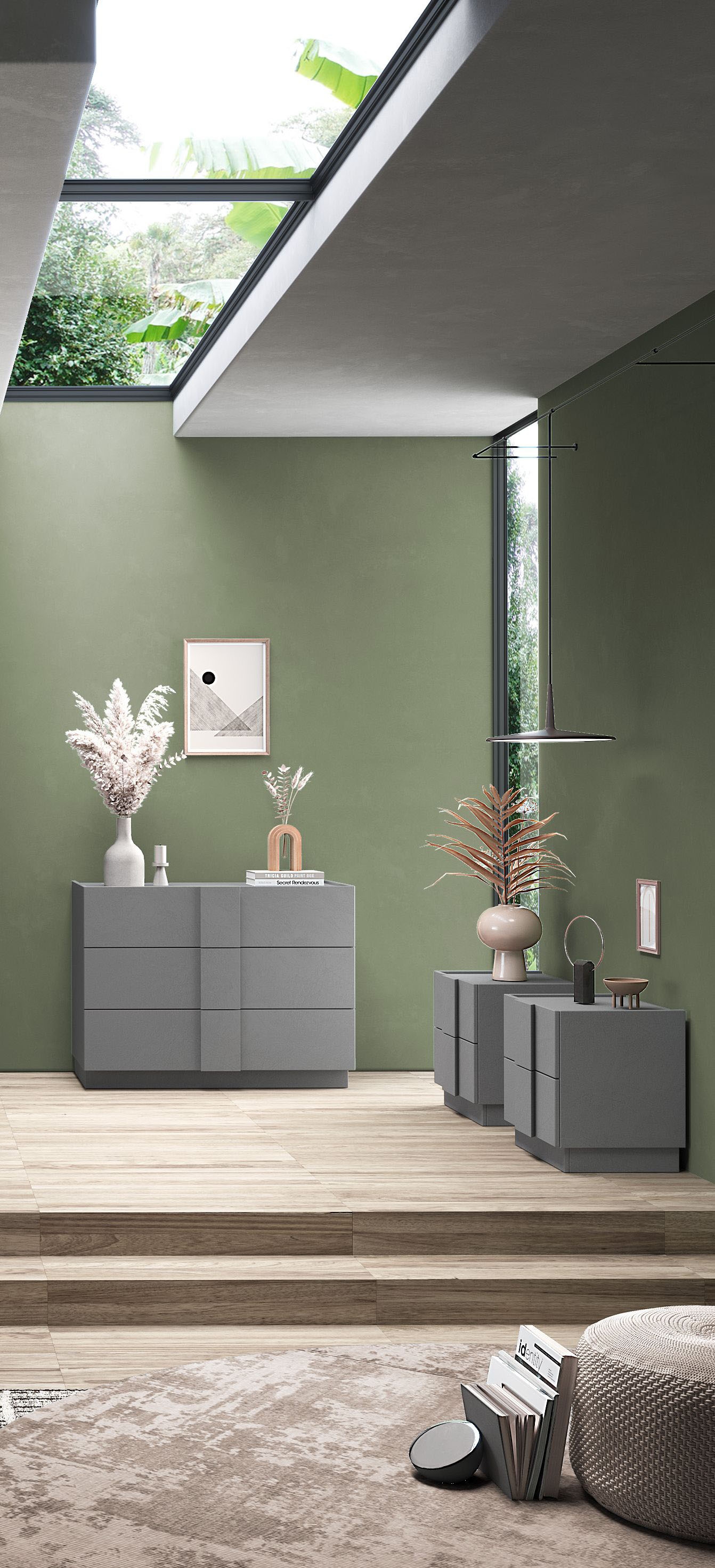 INOSIGN Nachtschrank »Jupiter, Nachtkommode (2-St), Nachttisch, Nachtkonsole, 2 Schubladen« Spar-Set, 2 Stk. tlg. B/T/H 50/42/52 cm, moderne Griffblende, trendiges Steingrau, kompakt