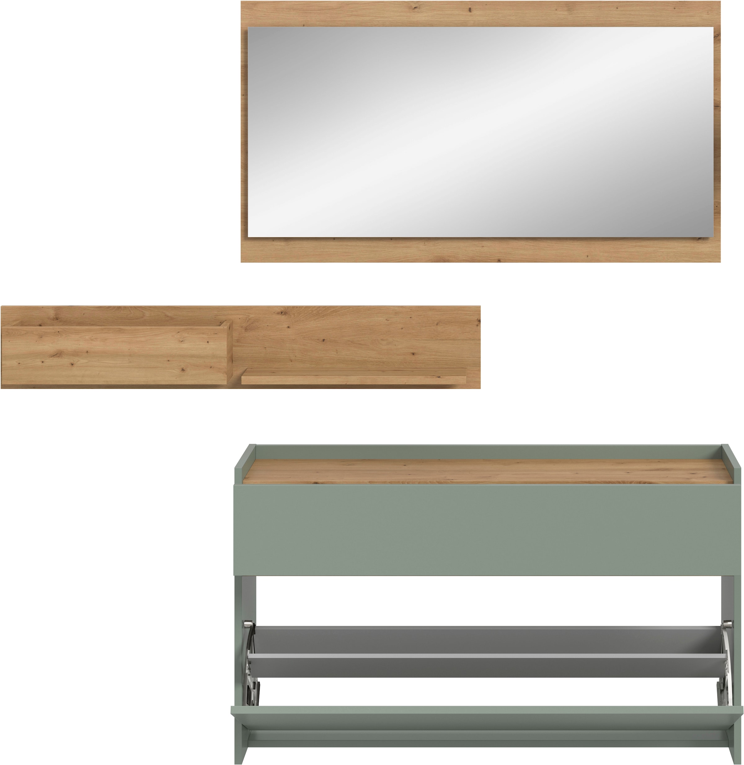 Home affaire Garderoben-Set »EVRID, 3-teilig, Breite 140 cm, individuell hängbar & erweiterbar« best. aus: Kommode, Wandboard & Spiegel, 3 Stk. tlg.