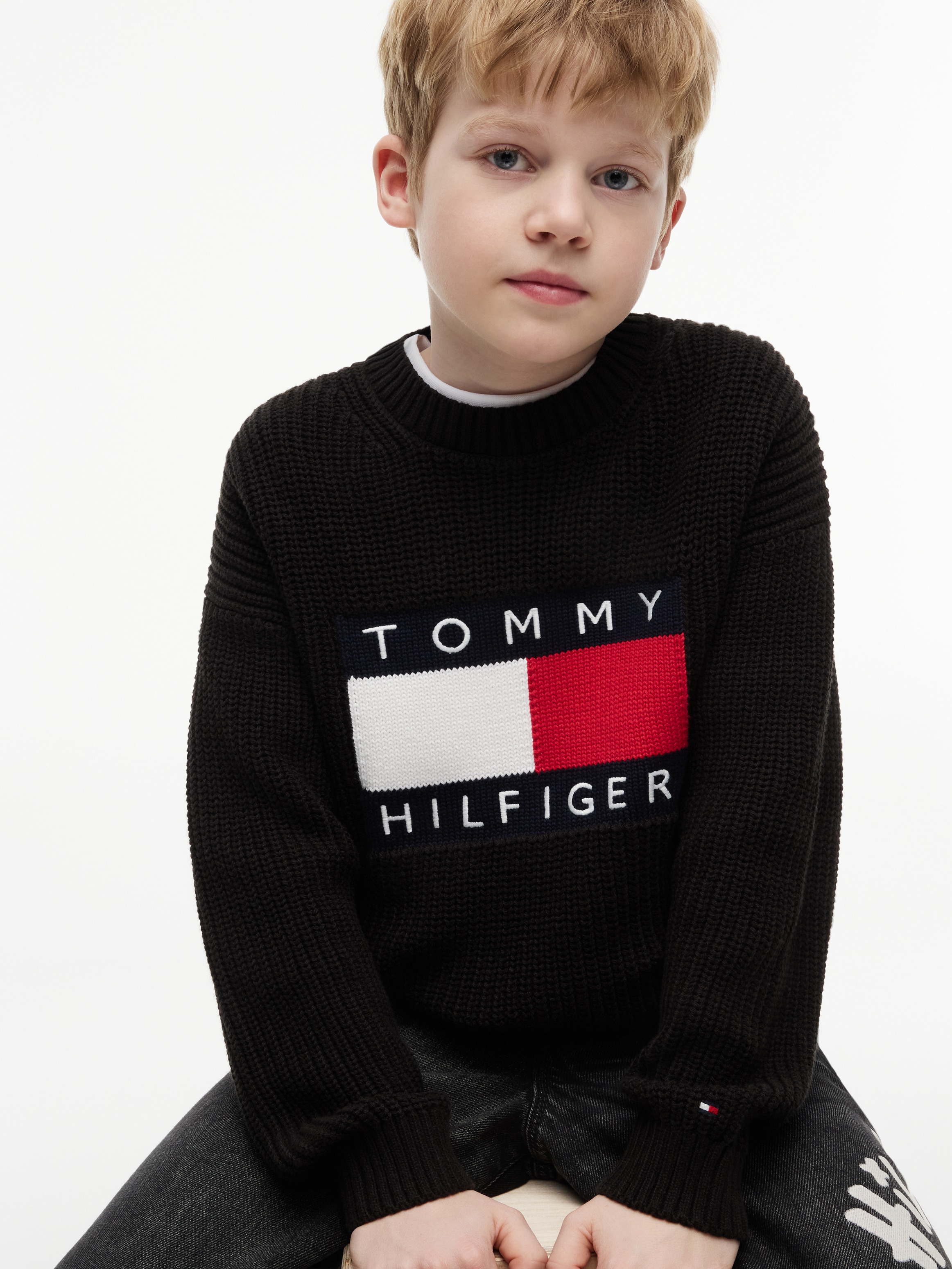 Tommy Hilfiger Pull en tricot »HERITAGE FLAG« Encolure ronde, tricot côtelé, enfants jusqu'à 16 ans