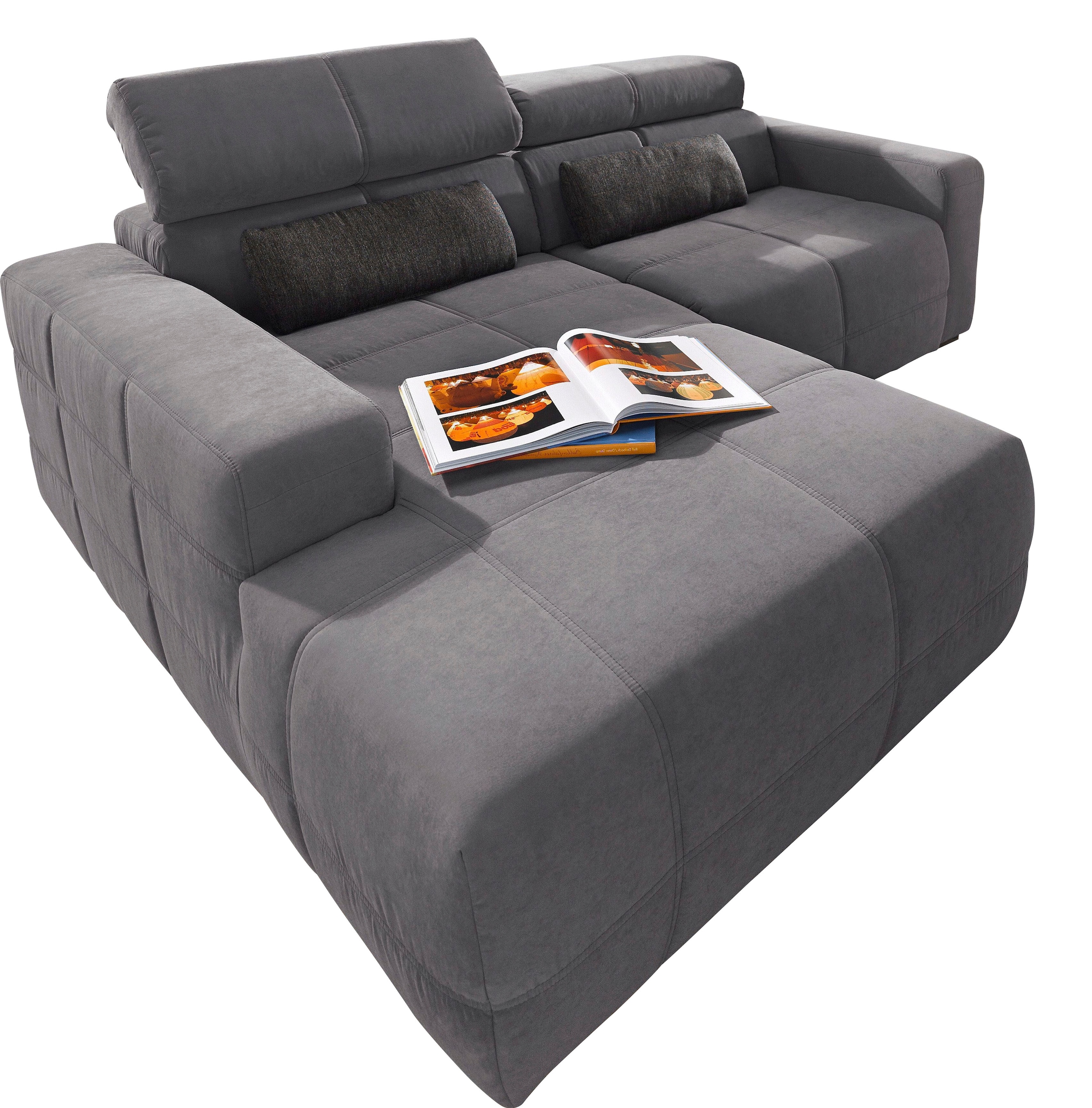 DOMO collection Ecksofa »Brandon, inkl. Kopfteilverstellung, B/T/H: 214/100/80 cm, L-Form«, Luxus-Microfaser, grau