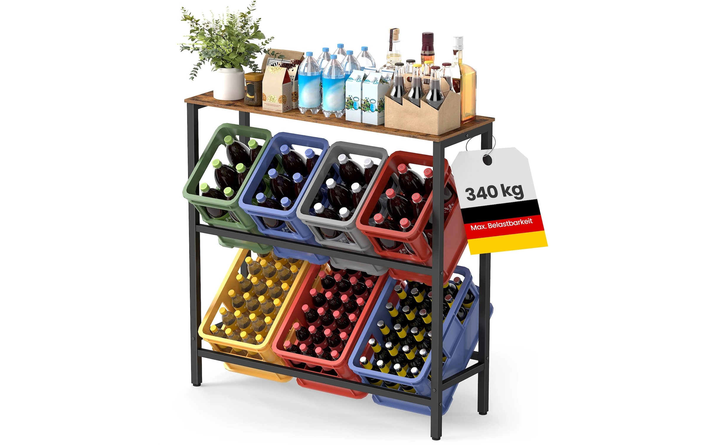 SONGMICS Étagère multi-usages Robustes Getränkekistenregal mit 2 Ebenen für 4 bis 6 Kisten