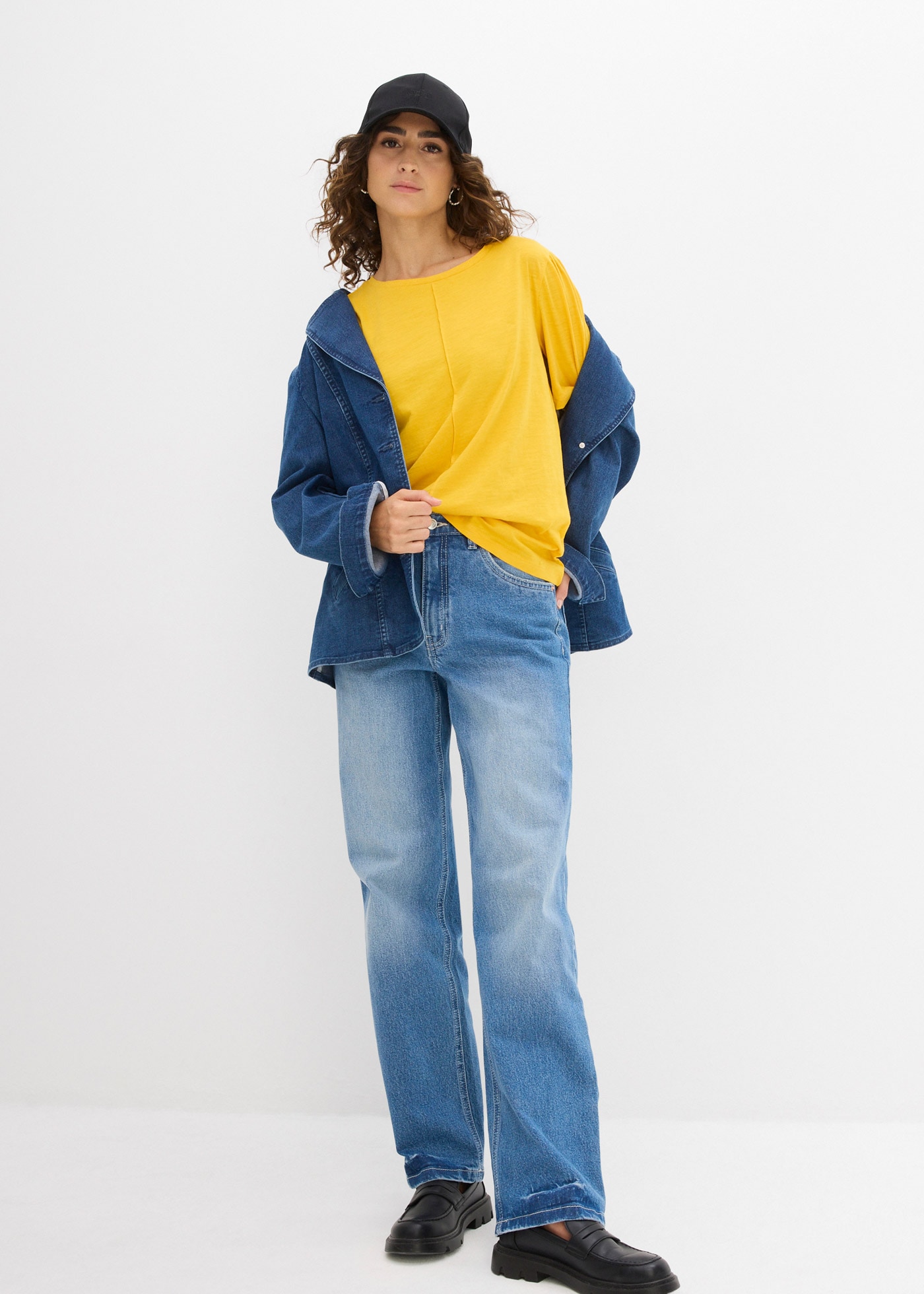 bonprix T-shirt coupe ample, manches larges avec fronces discrètes à l'épaule