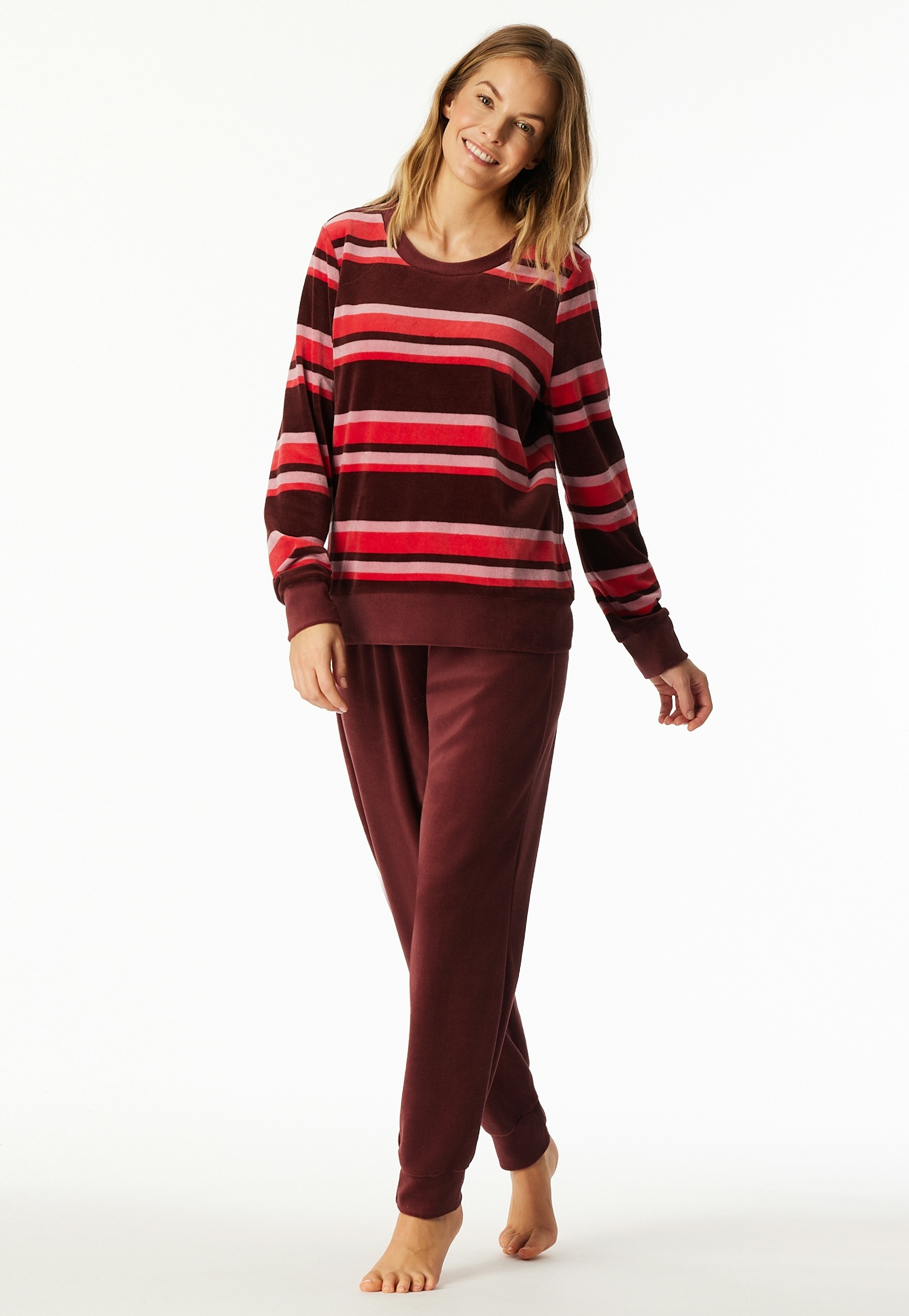 Image of Schiesser Schlafanzug "Comfort Nightwear" Baumwollmischung, Rundhals-Ausschnitt, langärmelig, Velour-Qualität