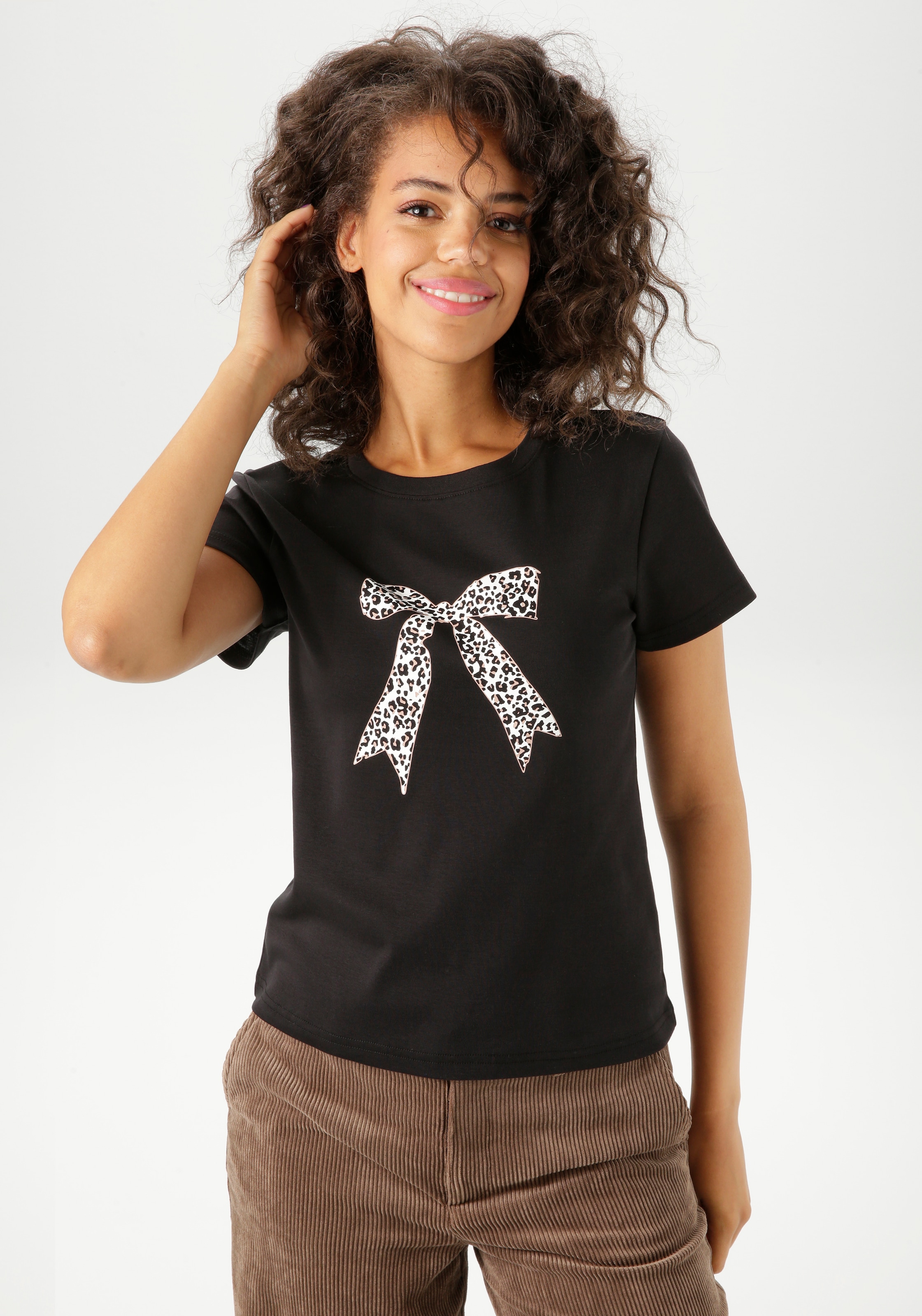 Image of Aniston CASUAL T-Shirt mit Schleife im Leo-Dessin bedruckt