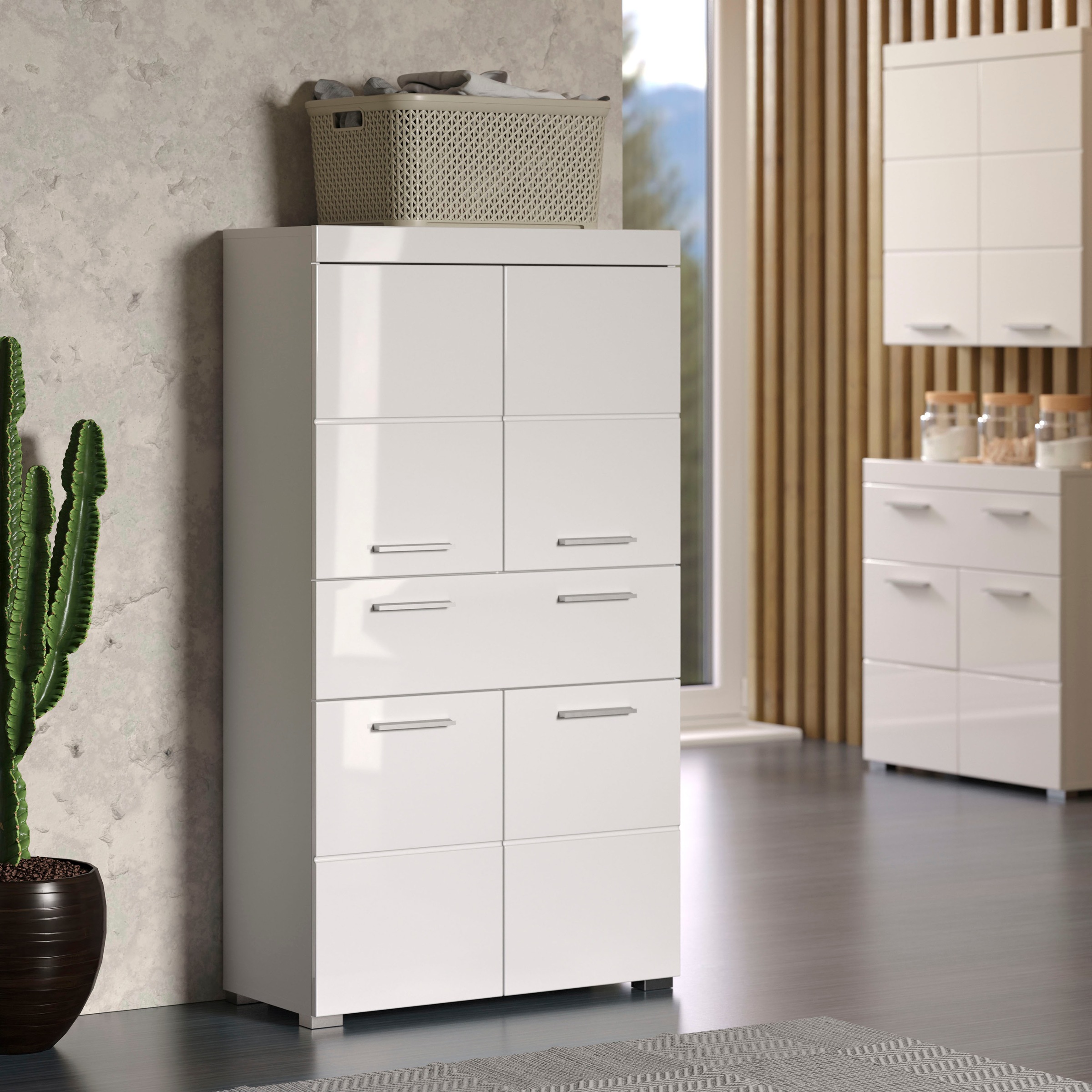 welltime Midischrank »Avena« Standschrank mit 4 Türen, 1 Schublade - (B/T/H) 73/31/130 cm