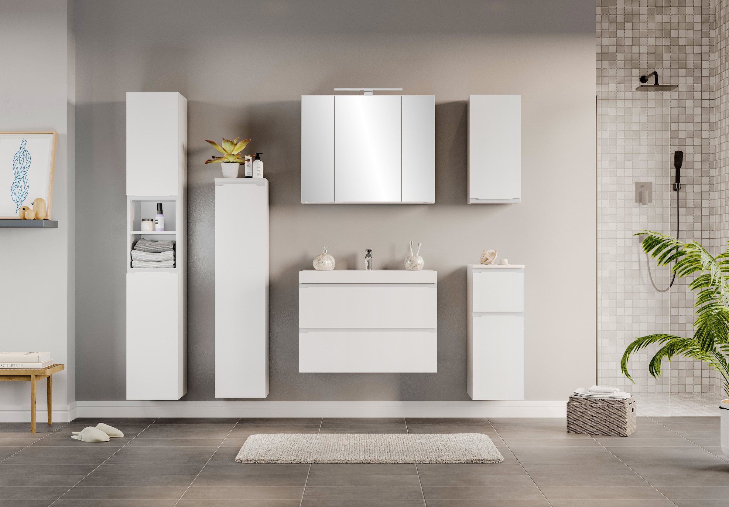 welltime Armoire intermédiaire »CABO, gedämpfte Scharniere« blanc mat, design sans poignées, réversible