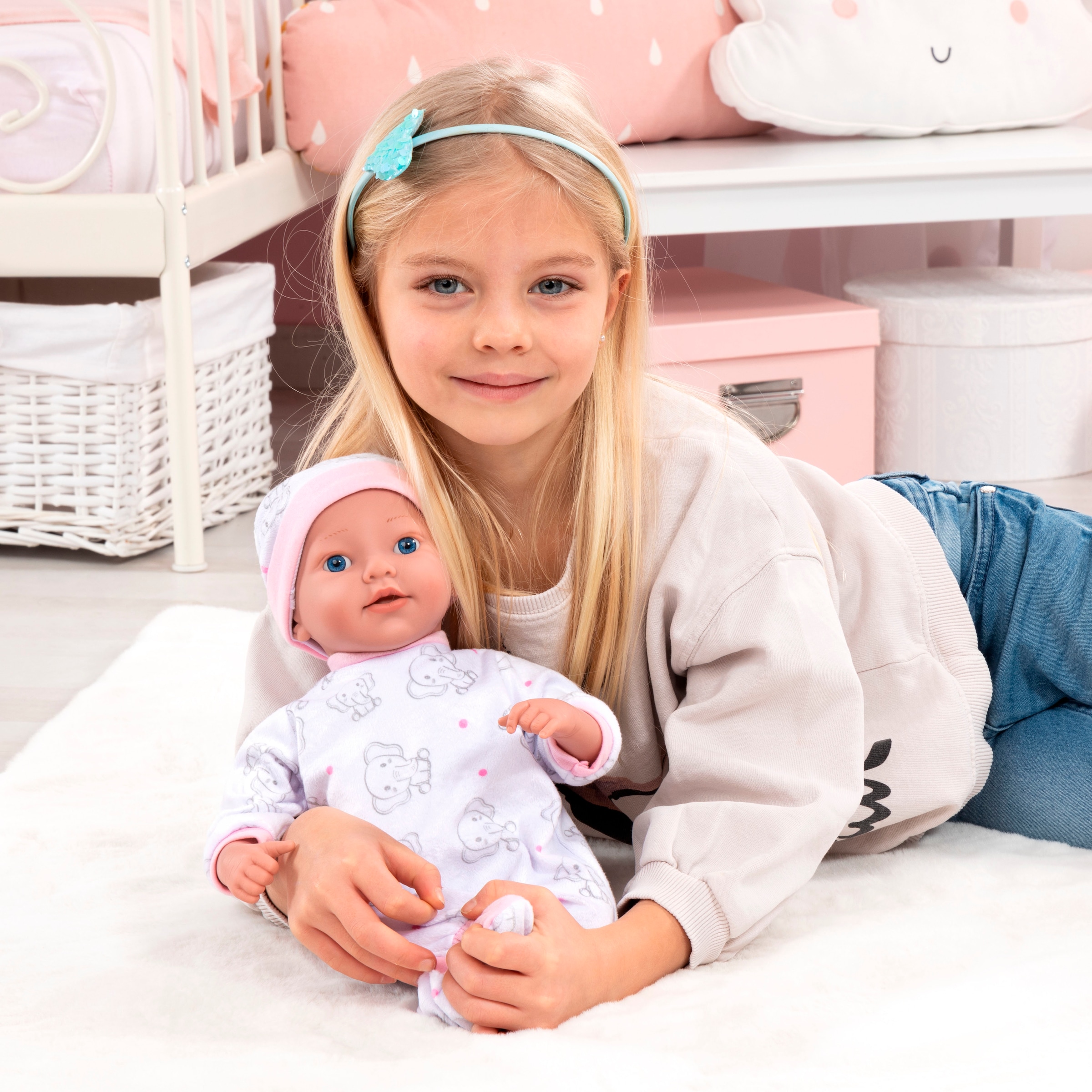 Bayer Babypuppe »Reborn Baby, 38 cm Elefantenmuster«