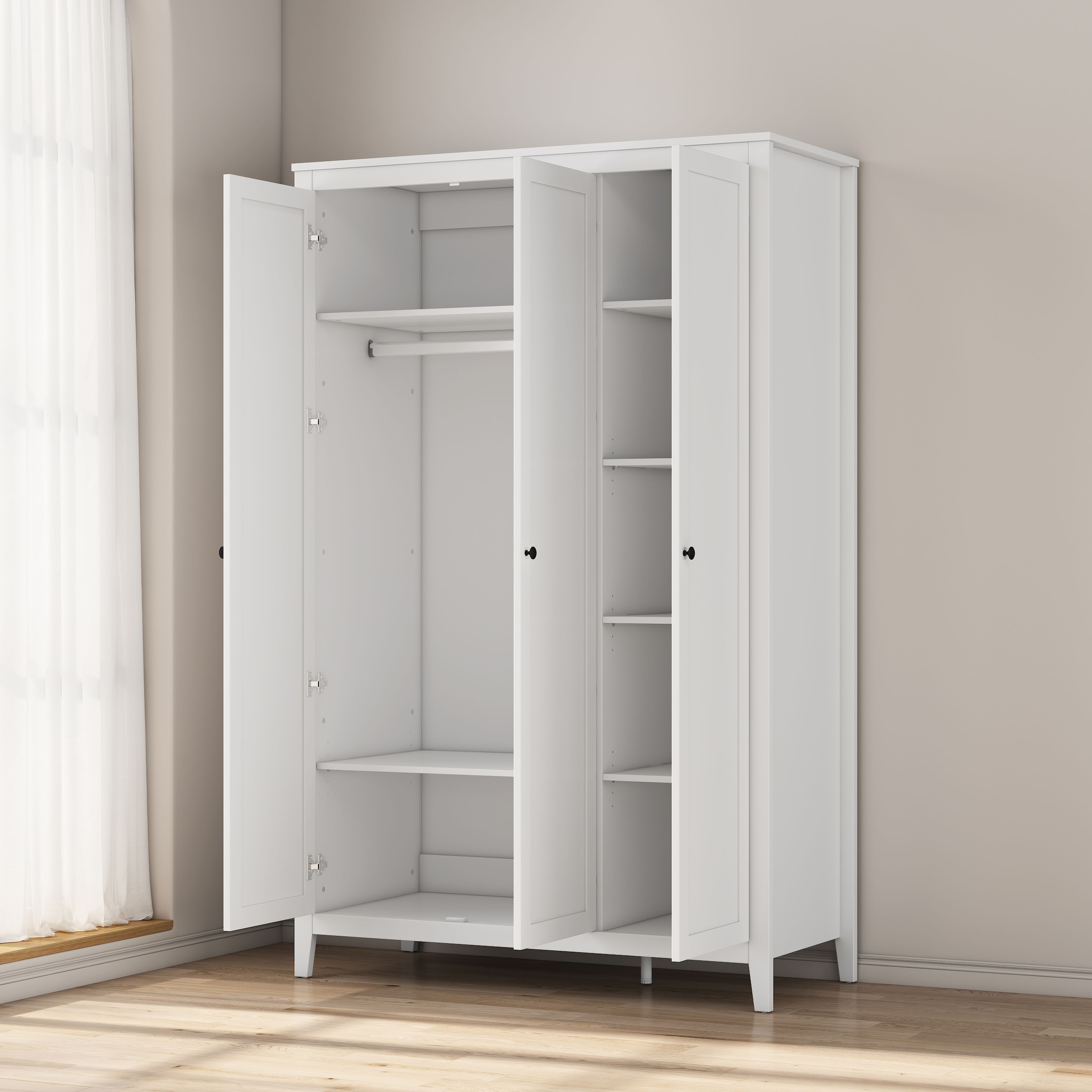 GOODproduct Kleiderschrank »Borkum Schlafzimmerschrank Garderobe Landhaus Bestseller weiss« hochwertige schwarze Griffe aus Metall, 