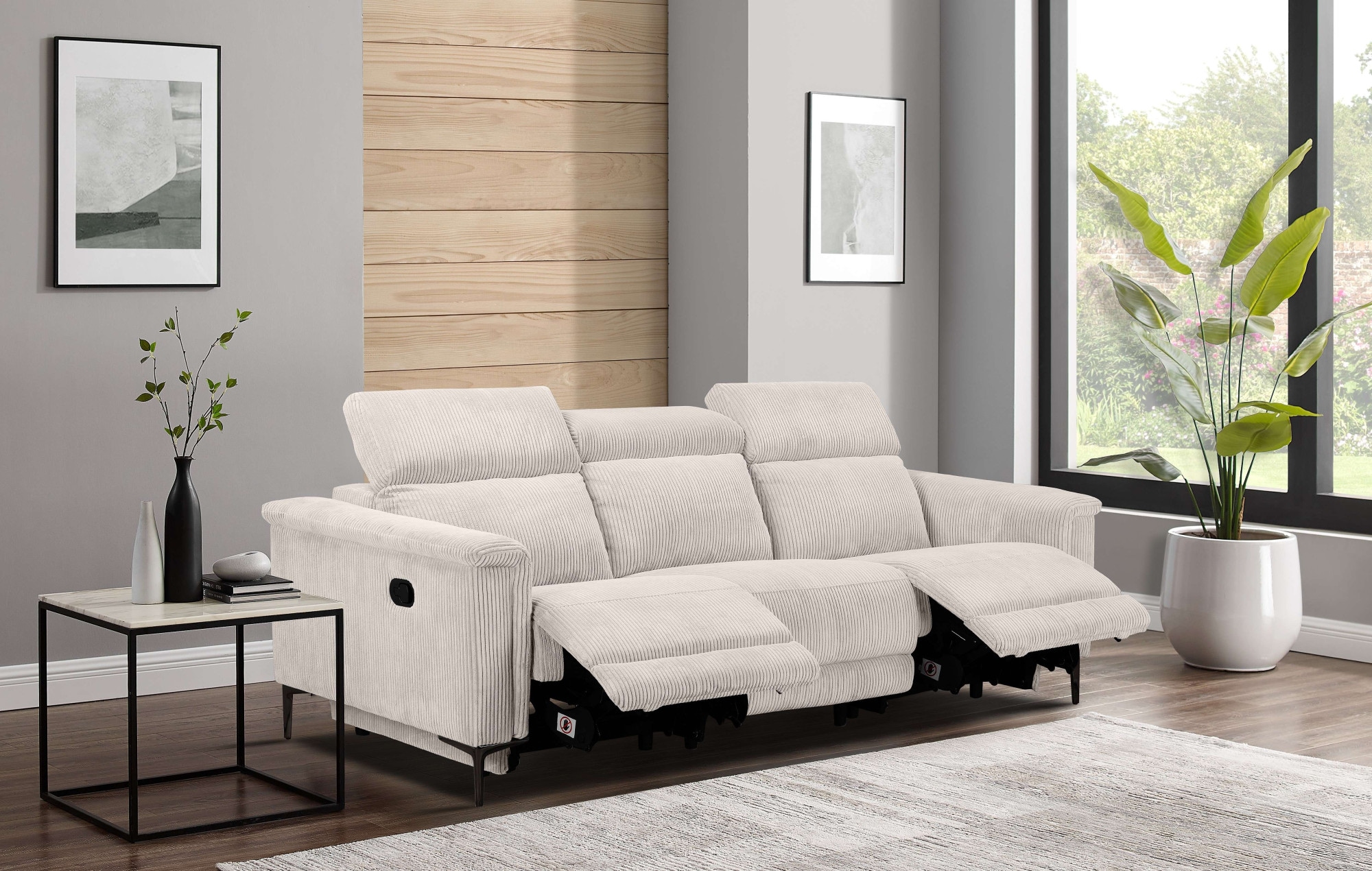 Home affaire 3-Sitzer »Lund Cord, mit manueller o. elektrischer Relaxfunktion in 2 Sitzen,« USB-C, Kopfteilverstellung, Breite 222 cm