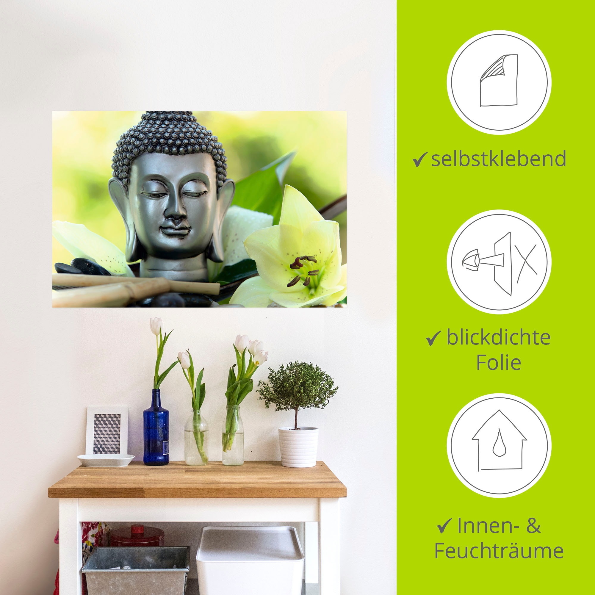 Artland Wandbild »Entspannung und Ruhe mit Buddha«, Buddhismus, (1 St.), als Alubild, Outdoorbild, Leinwandbild, Poster, Wandaufkleber