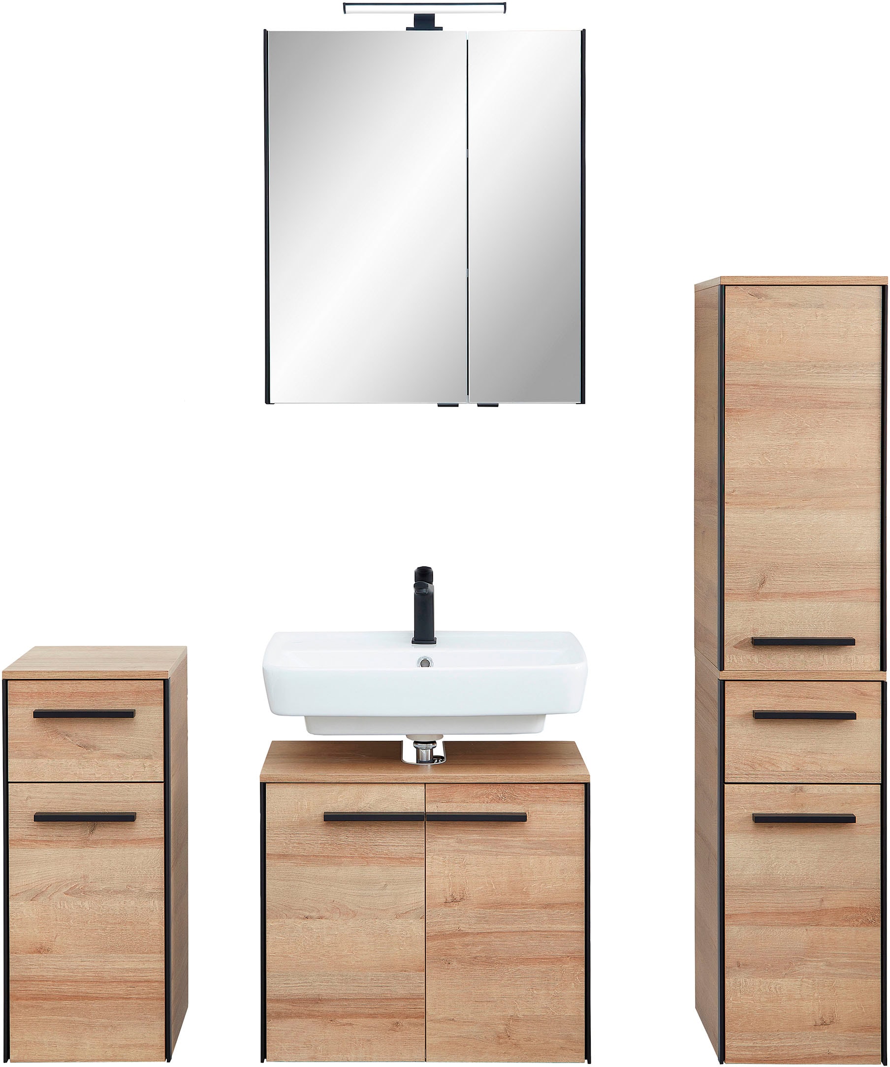 Image of Saphir Badmöbel-Set "Quickset 395 4-teilig, Waschbeckenunterschrank mit LED-Spiegelschrank" 5 Stk. tlg.
