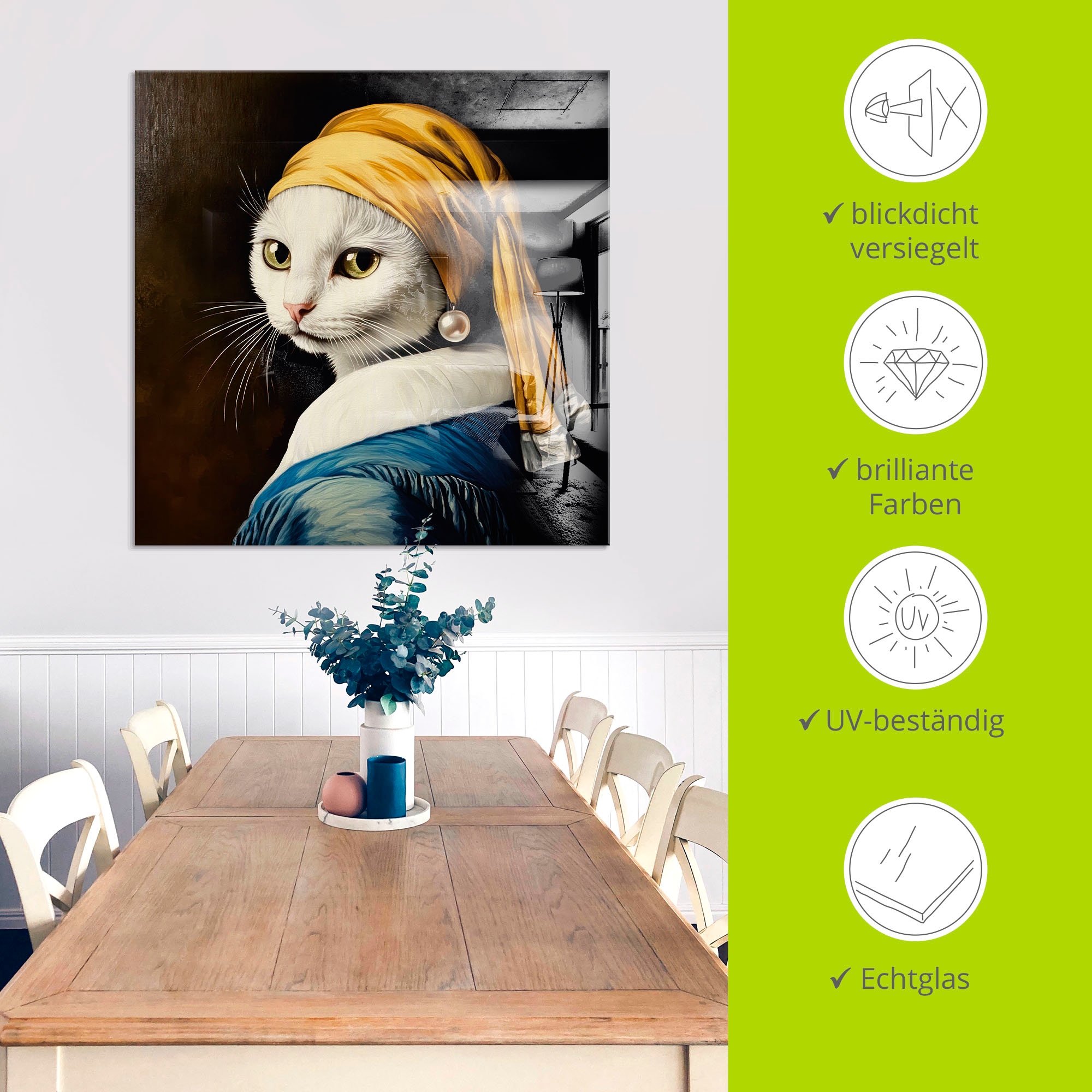 Artland Glasbild »Die Katze mit dem Perlenohrring« Animal Fantasy 1 Stk. tlg. in verschiedenen Grössen