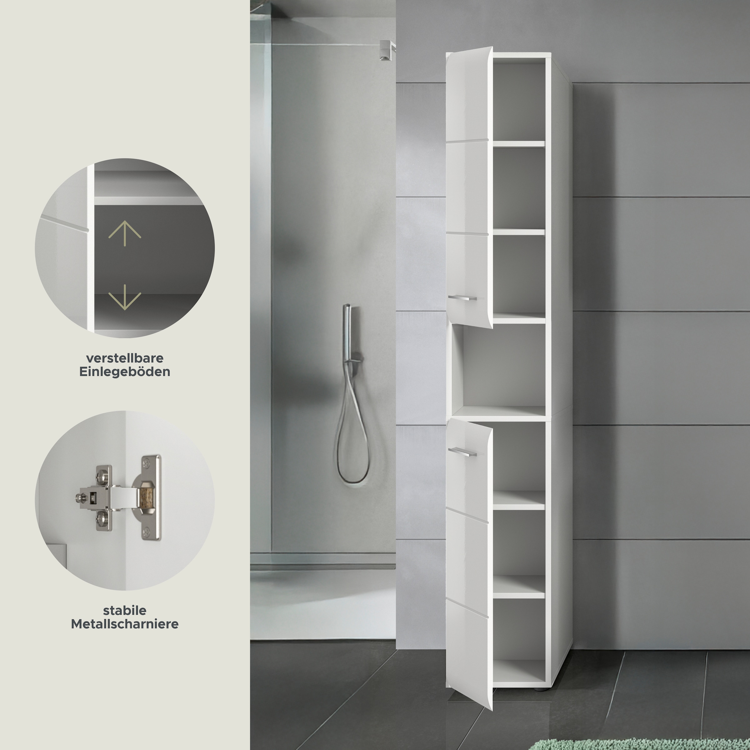 INOSIGN Stauraumschrank 1 Stk. tlg. Florenz, Hochschrank, Weiss Hochglanz Tiefzieh, 185 cm hoch, Bad