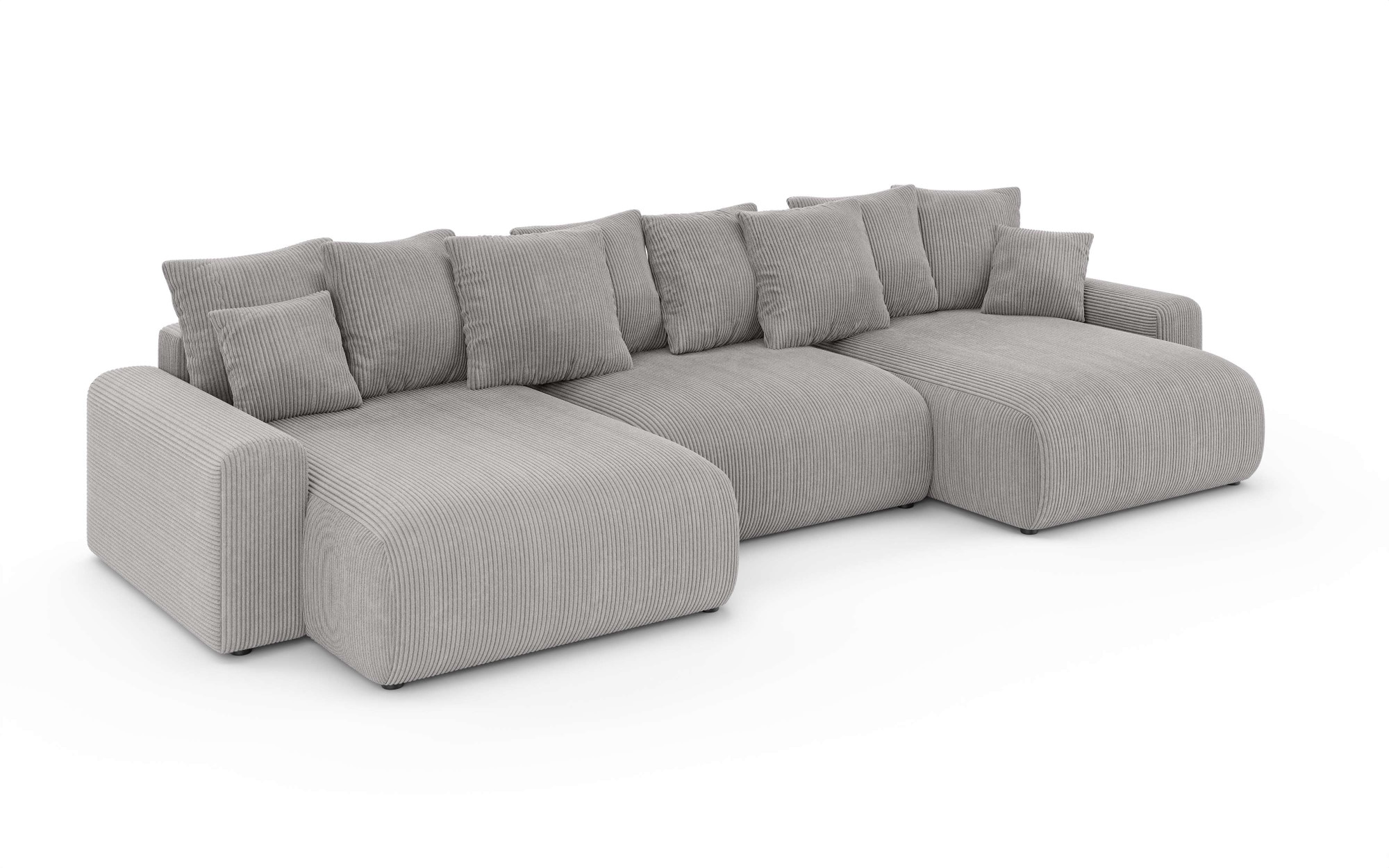 Home affaire Wohnlandschaft »LAKESIDE mit Bettfunktion und Bettkasten, Masse B/T/H: 332,5/142/84 cm«, U‑Form mit vielen Kissen und Wellenunterfederung