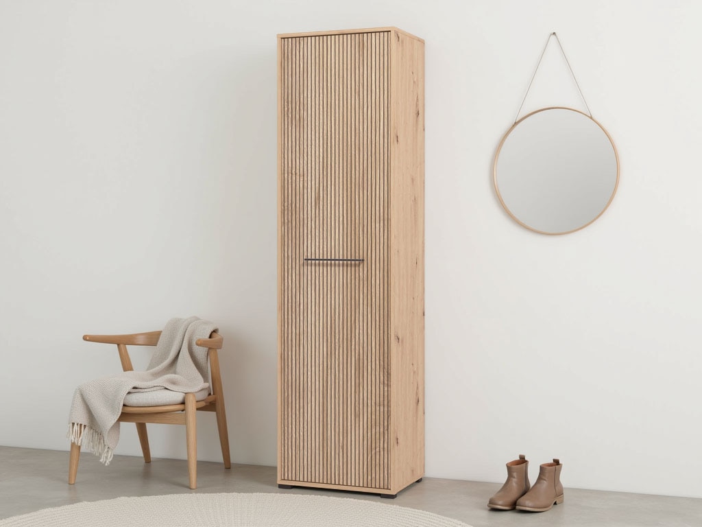 Image of INOSIGN Garderobenschrank "Landes Schrank inkl. 1 Kleiderstange, Stauraumschrank, Höhe 198 cm" Front Artisan Eiche mit dekorativen schwarzen Streifen