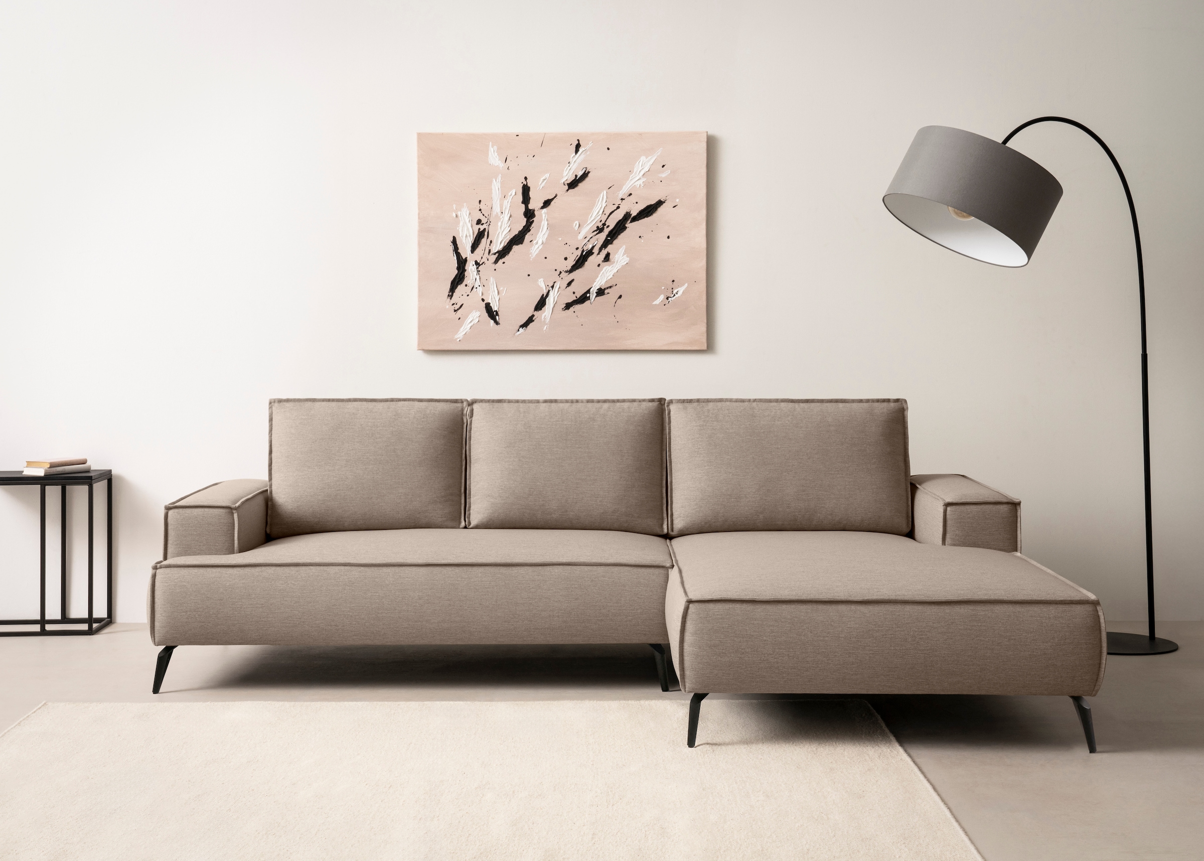 GOODproduct Ecksofa »TVINNU Leinenoptik, L-Form, Breite 275 cm« wahlweise Recamiere rechts/links, schwarze Füsse, bequemer Sitzkomfort