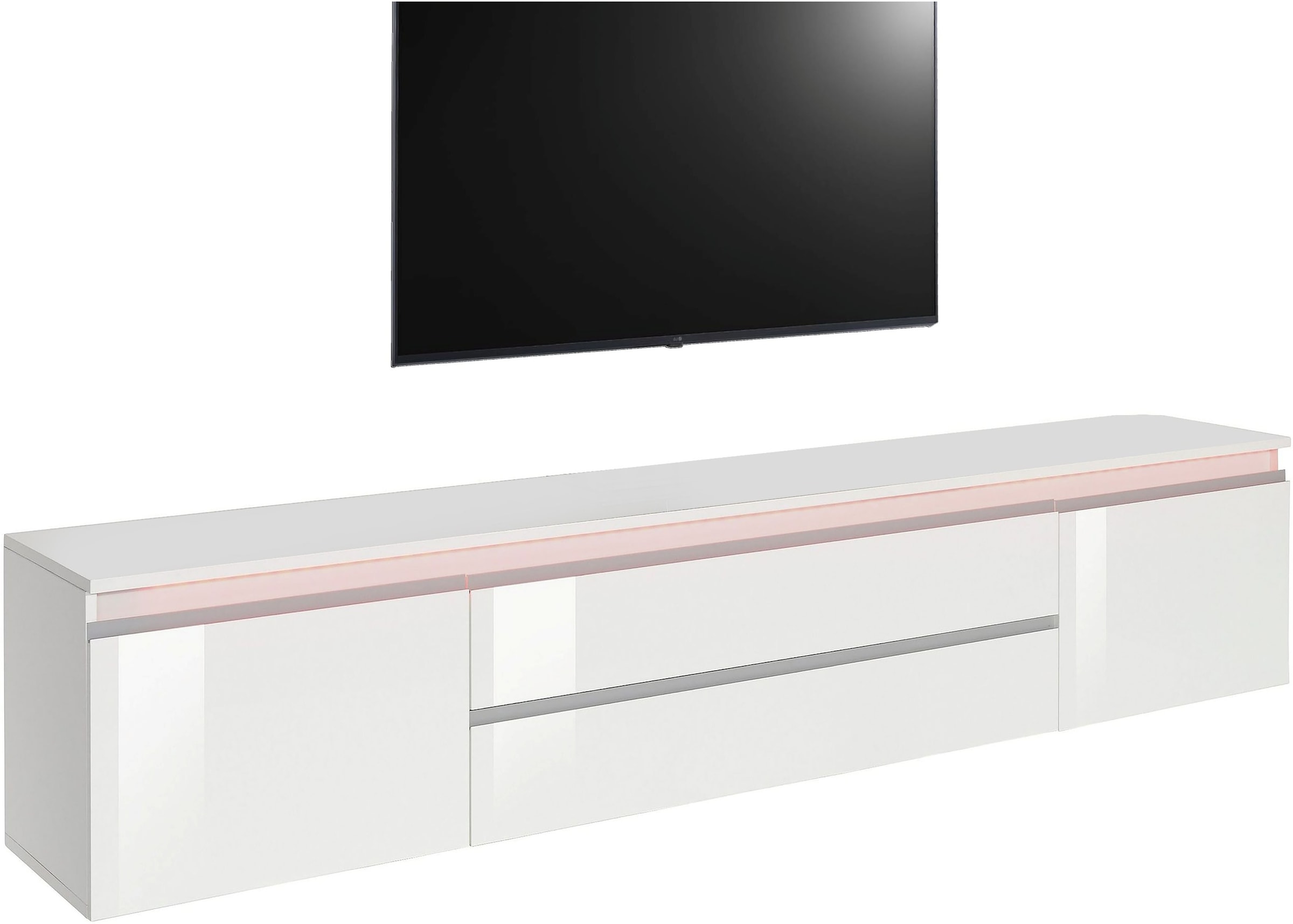 Image of Home affaire Lowboard "Magic,Lowboard,TV-Kommode,TV-Möbel,TV-Bank" Hochglanzlackiert, Alugriff, 2 Türen, 2 Schubkästen,B/T/H 240×40×55 cm