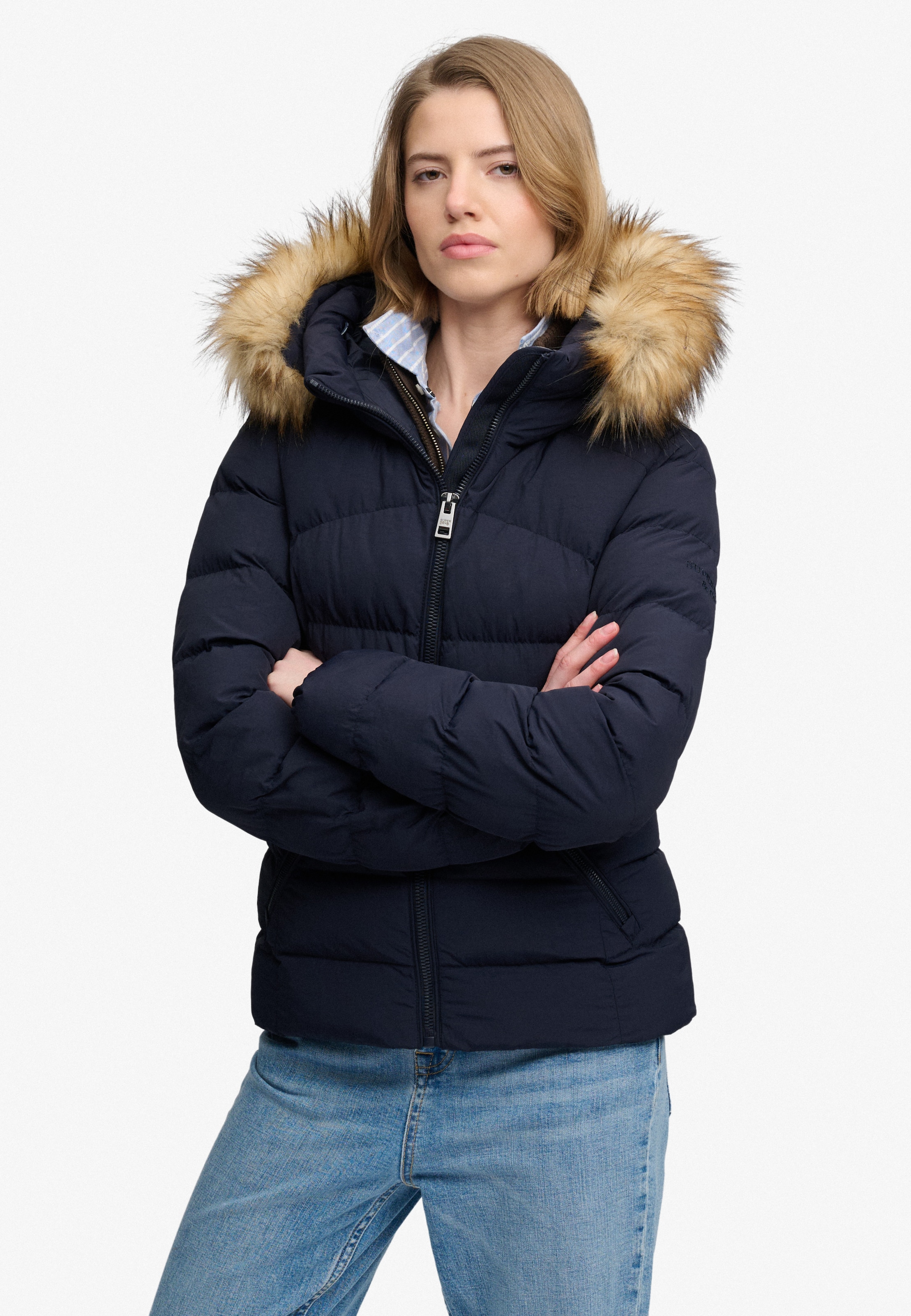 Image of Superdry Steppjacke "HOOD FAUX FUR FUJI PADDED JKT" mit Kapuze Kunstfaser, slim fit
