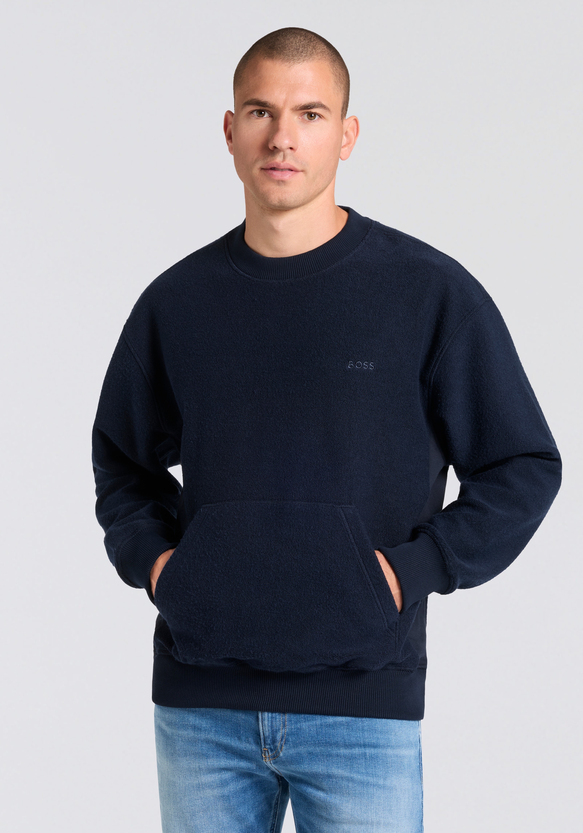 Image of BOSS ORANGE Sweatshirt, Rundhalsausschnitt, Regular Fit, Kängurutasche