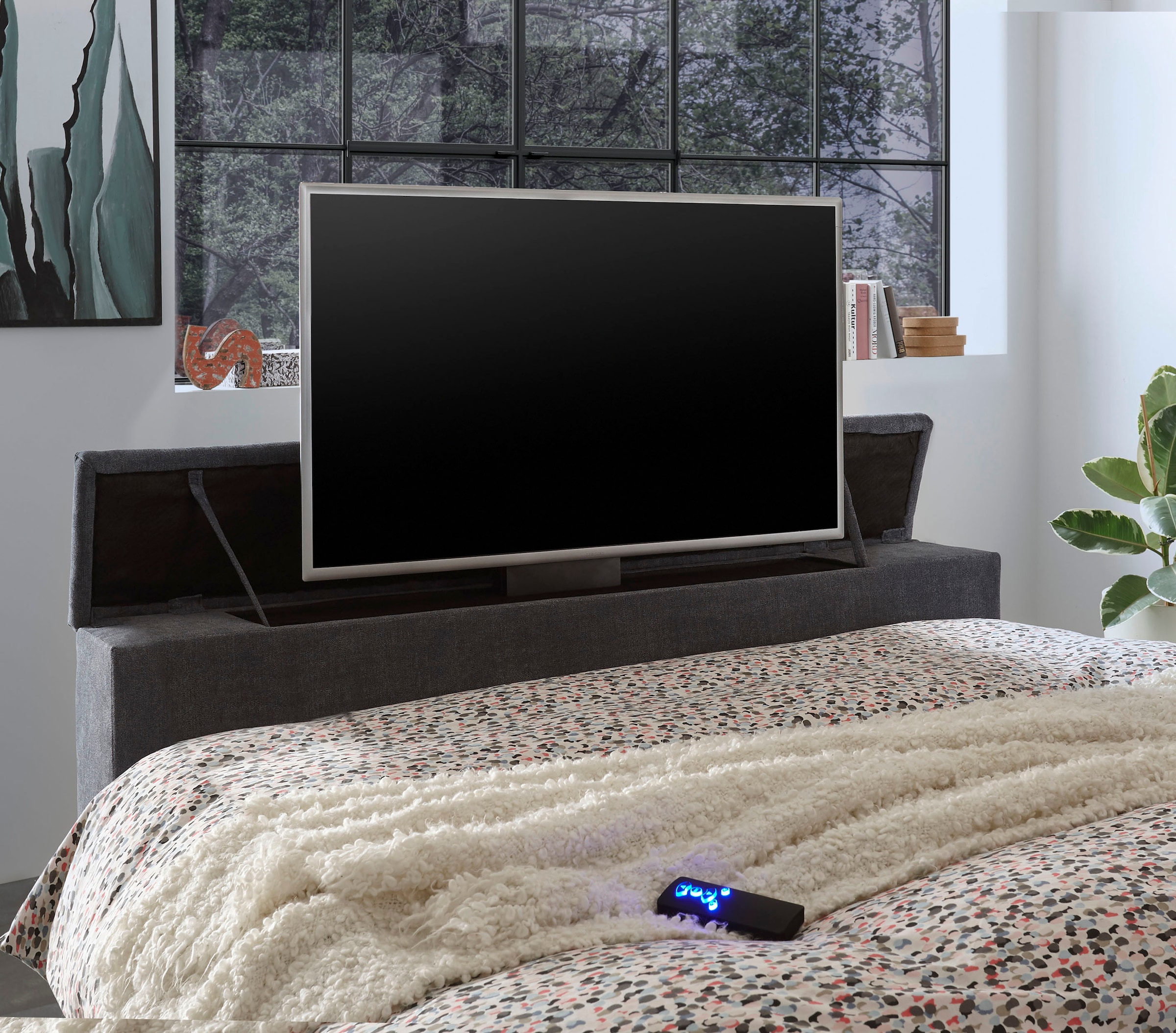 ED EXCITING DESIGN Boxspringbett »Denver« inkl. Motor, Topper und motorisierter TV-Halterung bis 40 Zoll