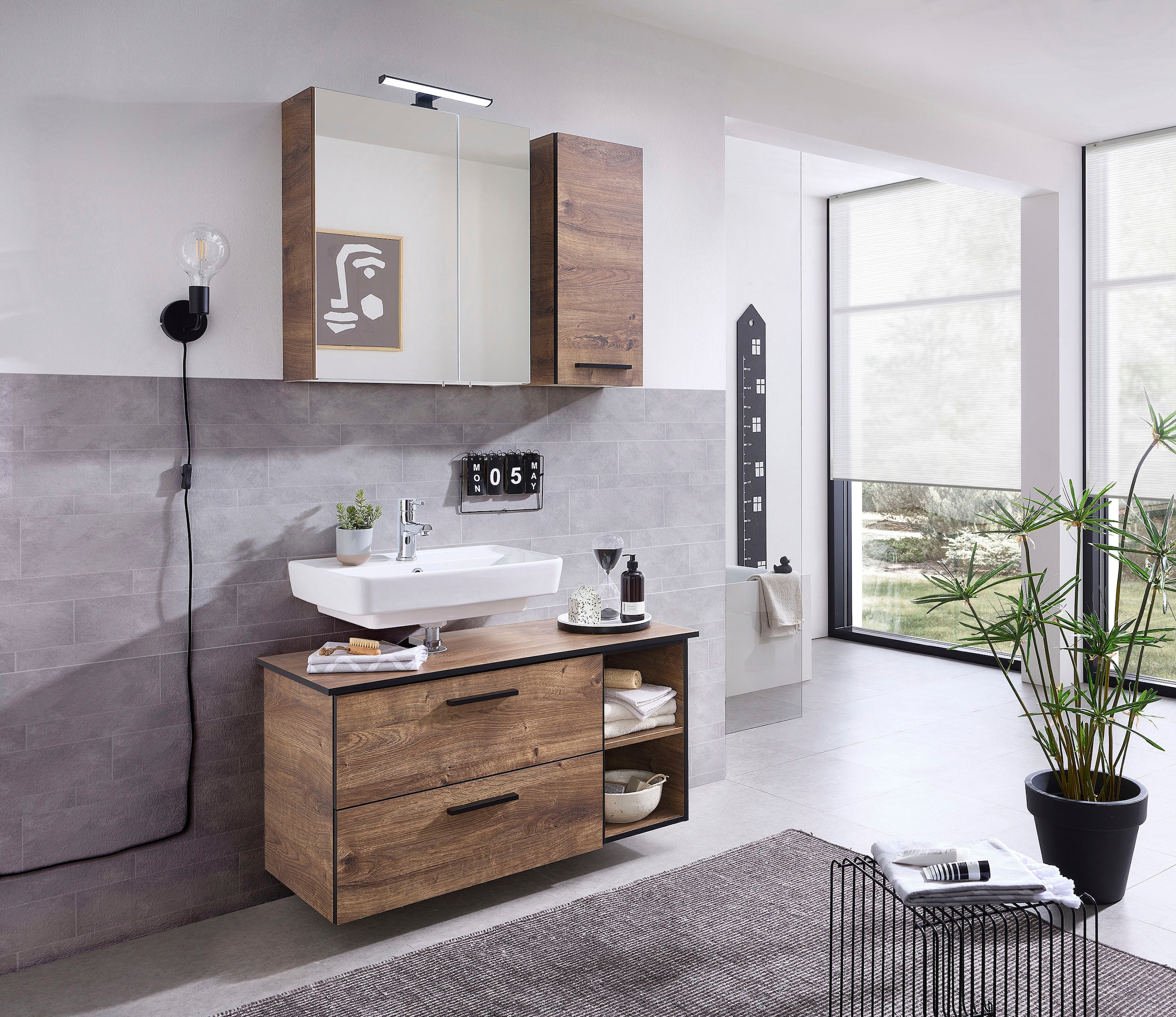 Saphir Hängeschrank »Quickset 374 Wand-Badschrank, 1 Tür, 2 Einlegeböden, inkl. Türdämpfer« Badezimmer-Hängeschrank, 30 cm breit, Eiche Ribbeck quer Nachbildung