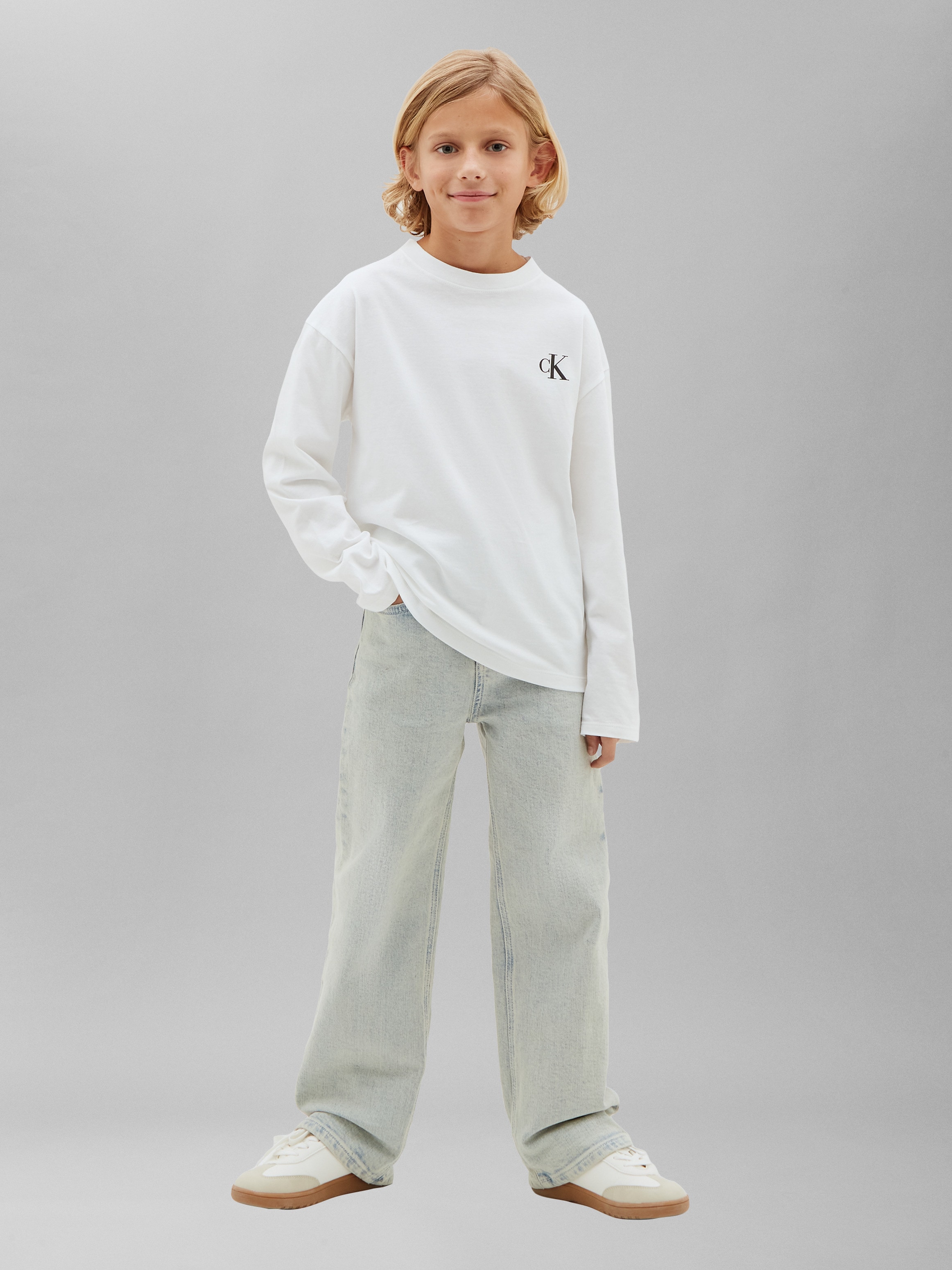 Calvin Klein Jeans T-shirt à manches longues »CHEST MONO LS T-SHIRT 2-PACK« Reine Baumwolle, Regular Fit, Logodruck