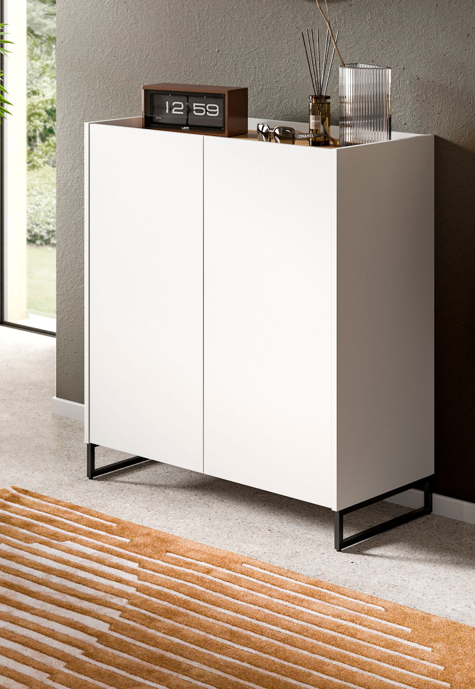 Home affaire Schuhschrank »EVRID, Breite 90cm, 2 Türen, 5 Einlegeböden, inkl. Metall-Kufenfüsse« individuell mit anderen Artikel der Serie EVRID erweiterbar, 1 Stk. tlg. Schuhkommode, Kommode, Sideboard, Garderobenschrank, Flurkommode