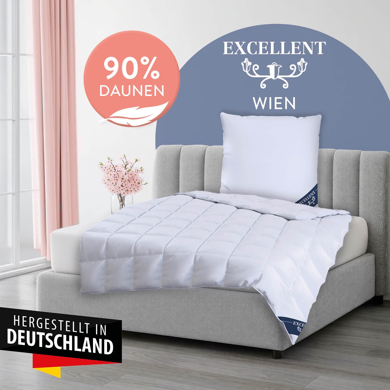 Excellent Daunenbettdecke "Wien, Bettdecken für Sommer und Winter, Decke" leicht Füllung 90Daunen10Federn 1 Stk. tlg. Bettdecke 135x200 cm, made in Germany, allergiker geeignet (Hausstaub)