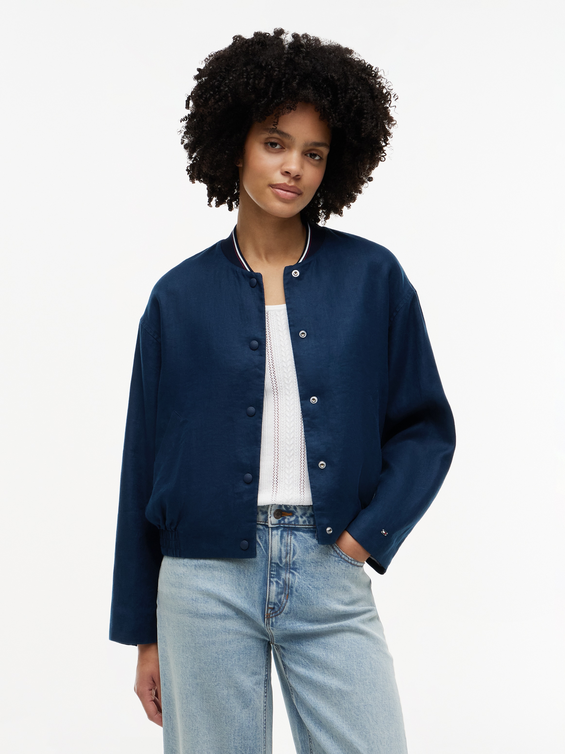Image of Tommy Hilfiger Bomberjacke "RWB LINEN BOMBER" Leinen