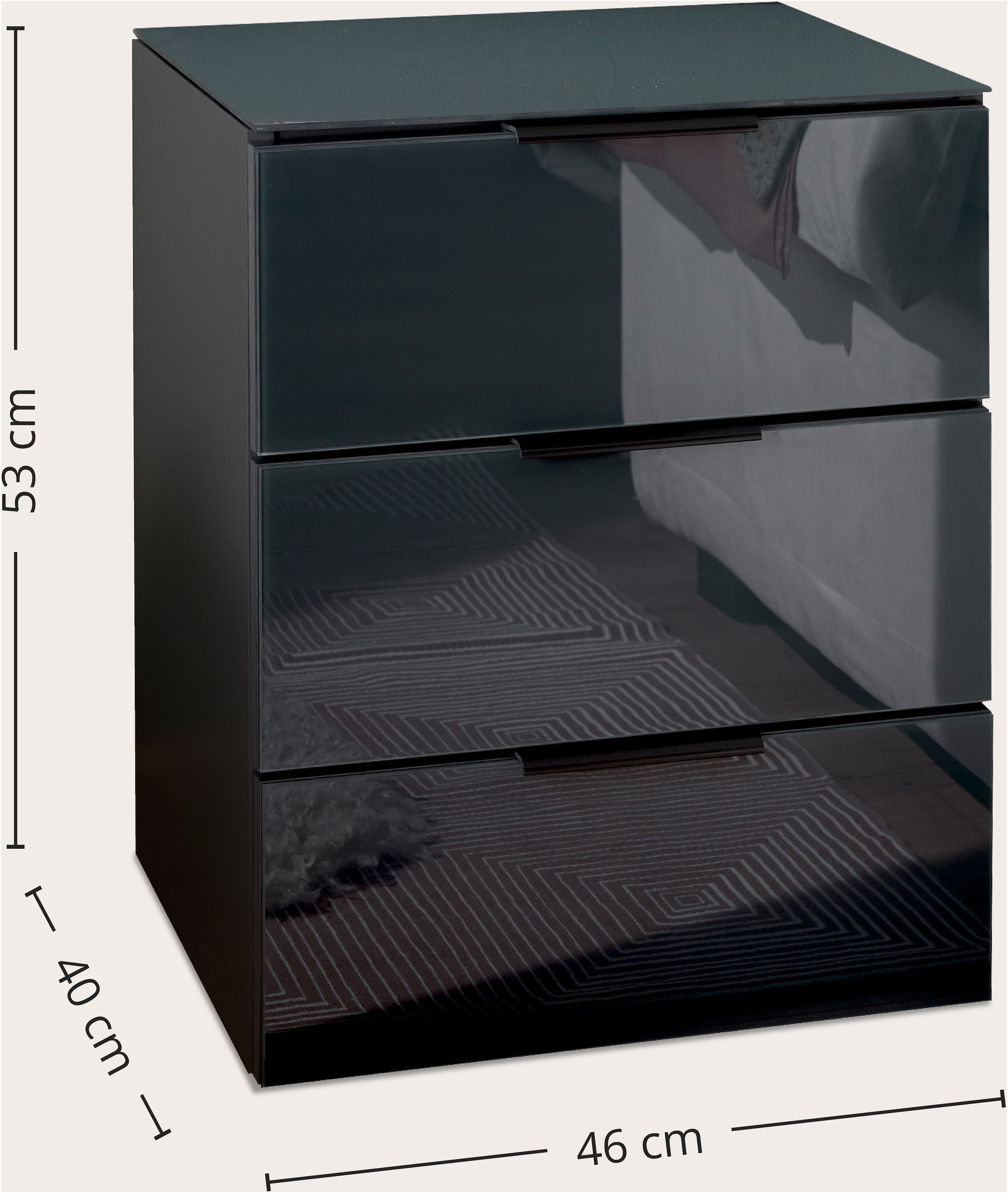 Schlafkontor Table de nuit »Pari Nachtkonsole, Nachtschrank, Nachttisch« mit 3 Schubkastenfronten aus Glas