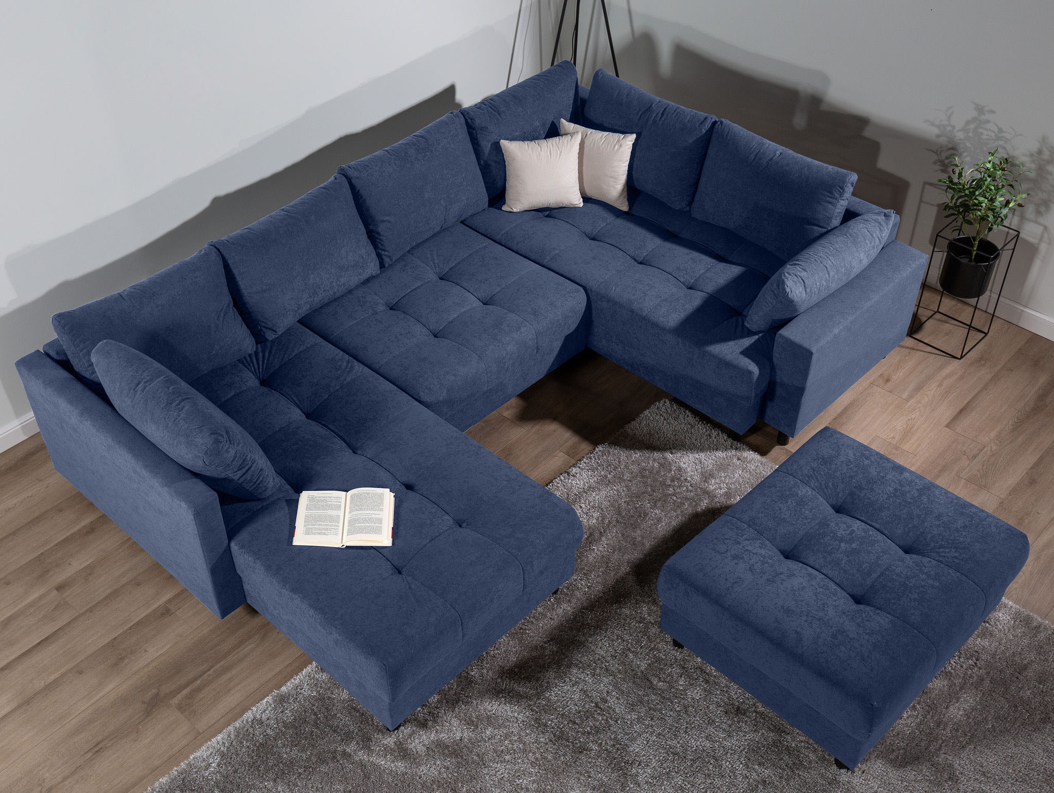 COLLECTION AB Wohnlandschaft »Toni U-Form mit Armlehne« inkl. Hocker und Zierkissen in abgesetzter Farbe, mit Bonnelfederkern