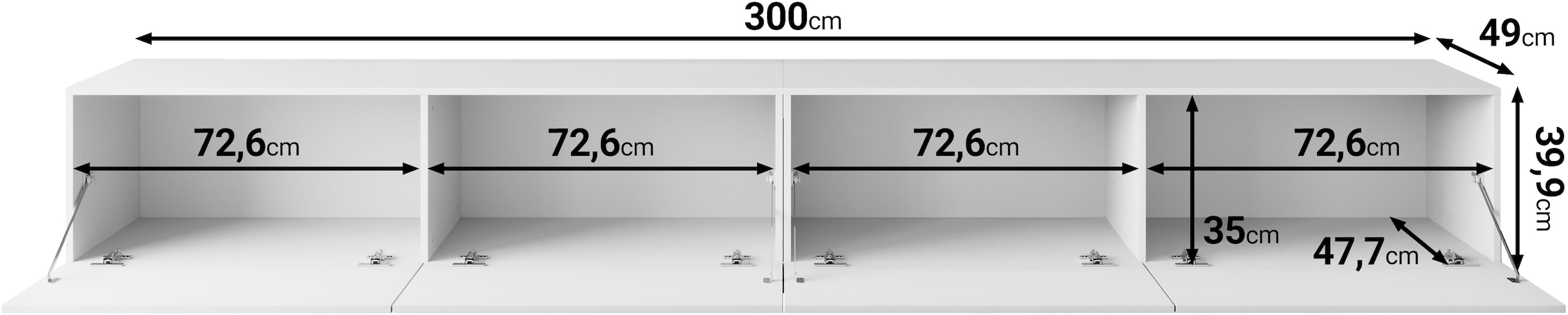 GOODproduct Table basse »Denver Erlebe die Weltmeisterschaft im XXL-Format« Elegantes TV-Möbel 300 cm, speziell für bis zu 98-Zoll Fernseher